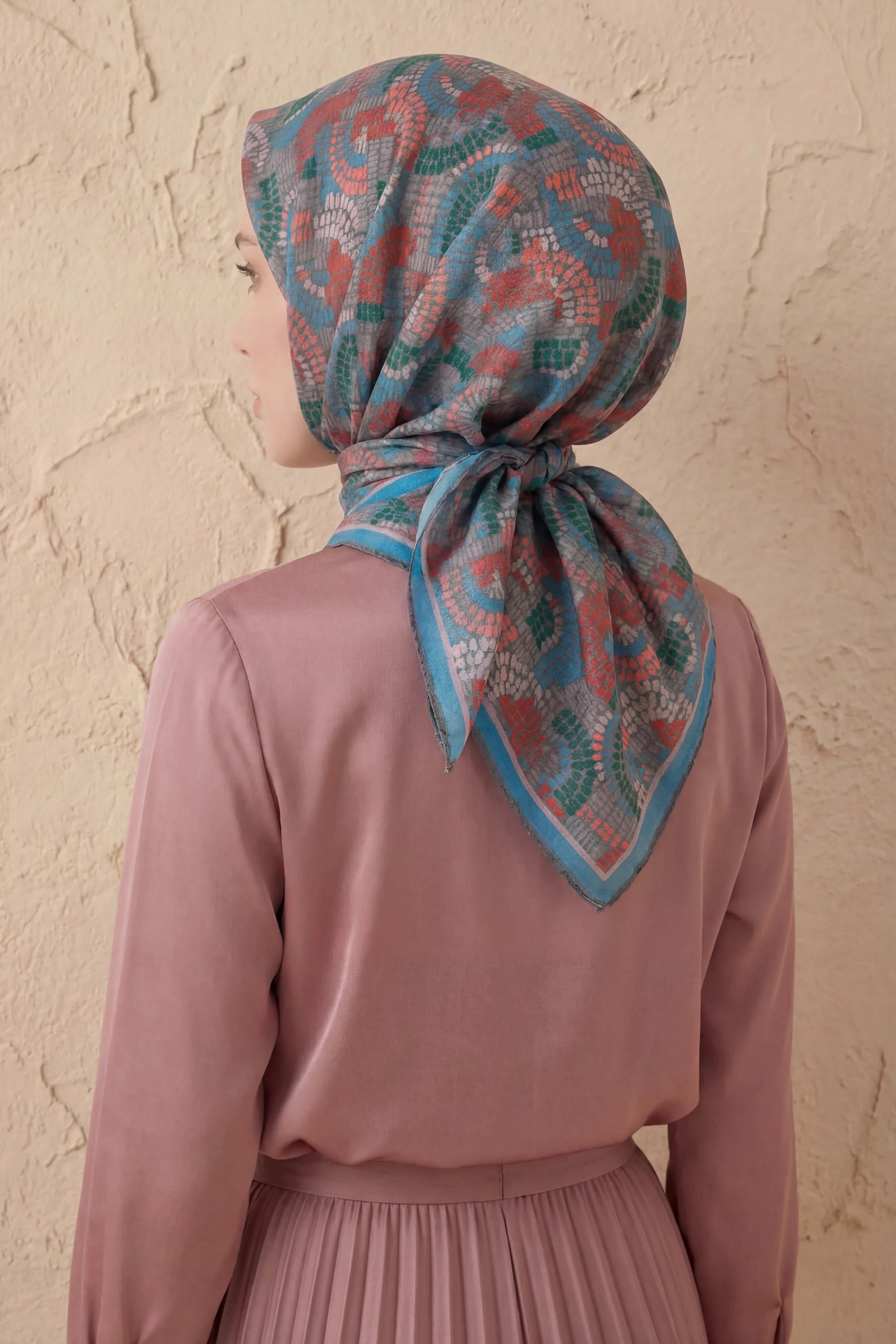 Soft Eşarp Melodi Desen Gök Mavi 90x90