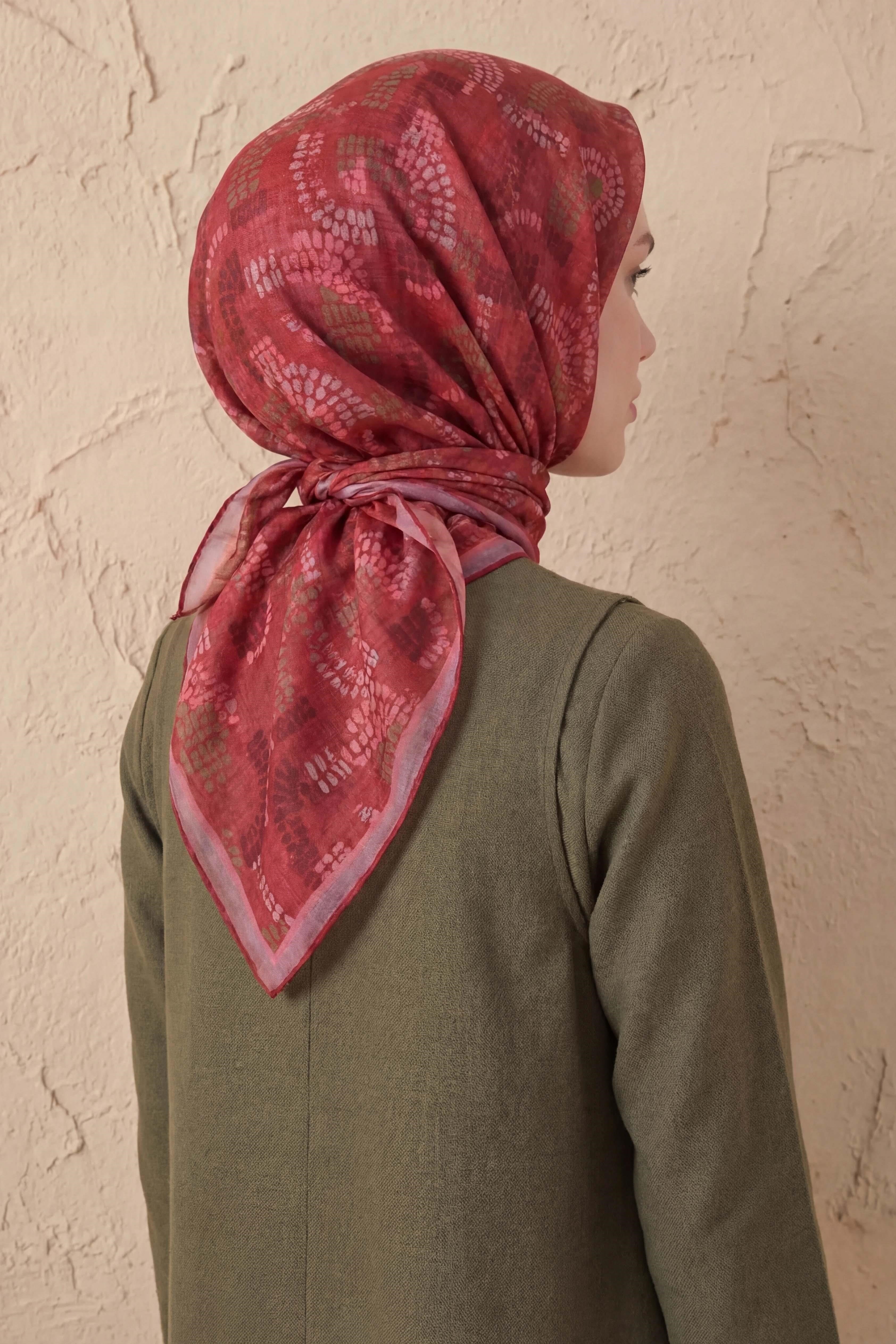 Soft Eşarp Melodi Desen Kırmızı 90x90