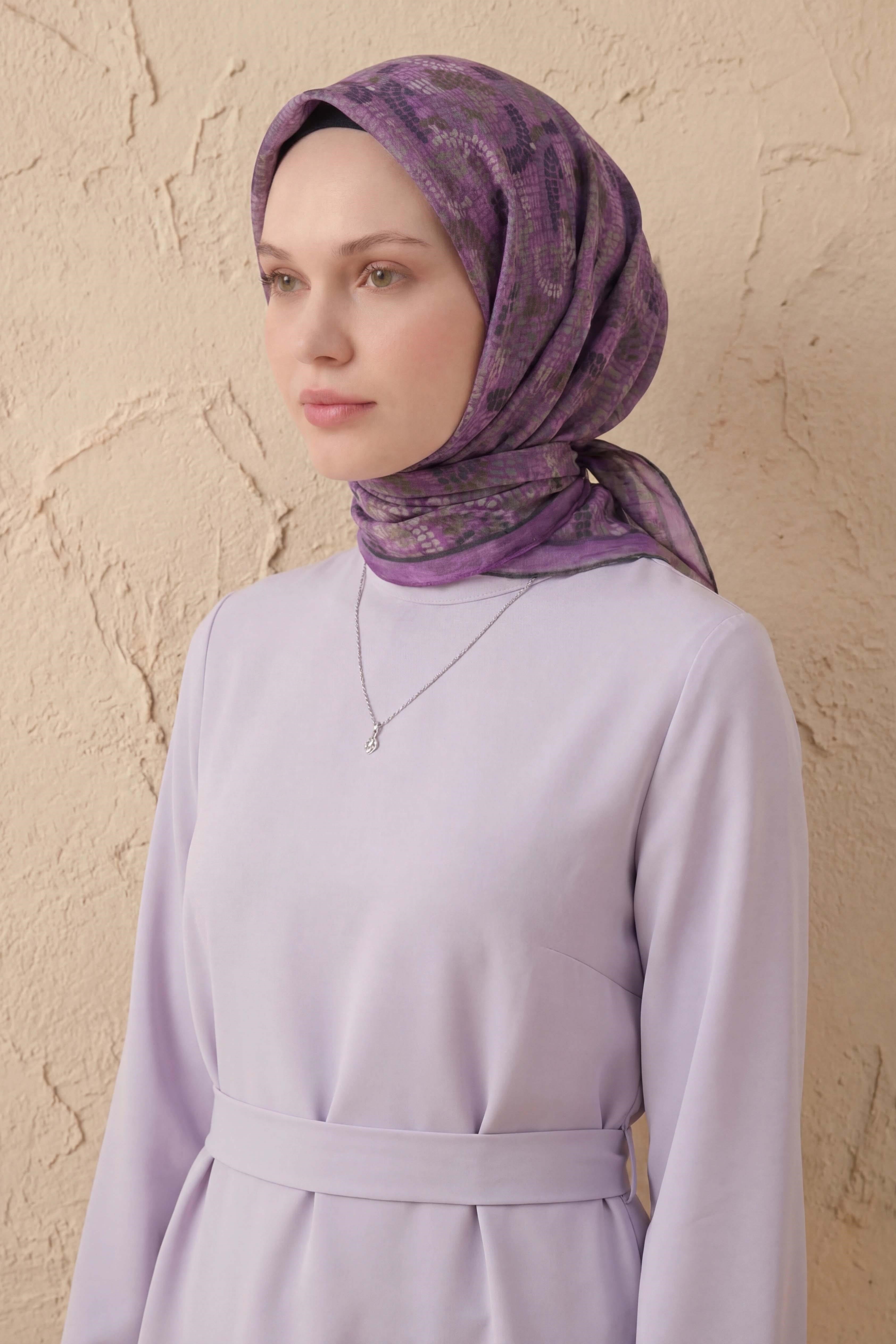 Soft Eşarp Melodi Desen Leylak 90x90