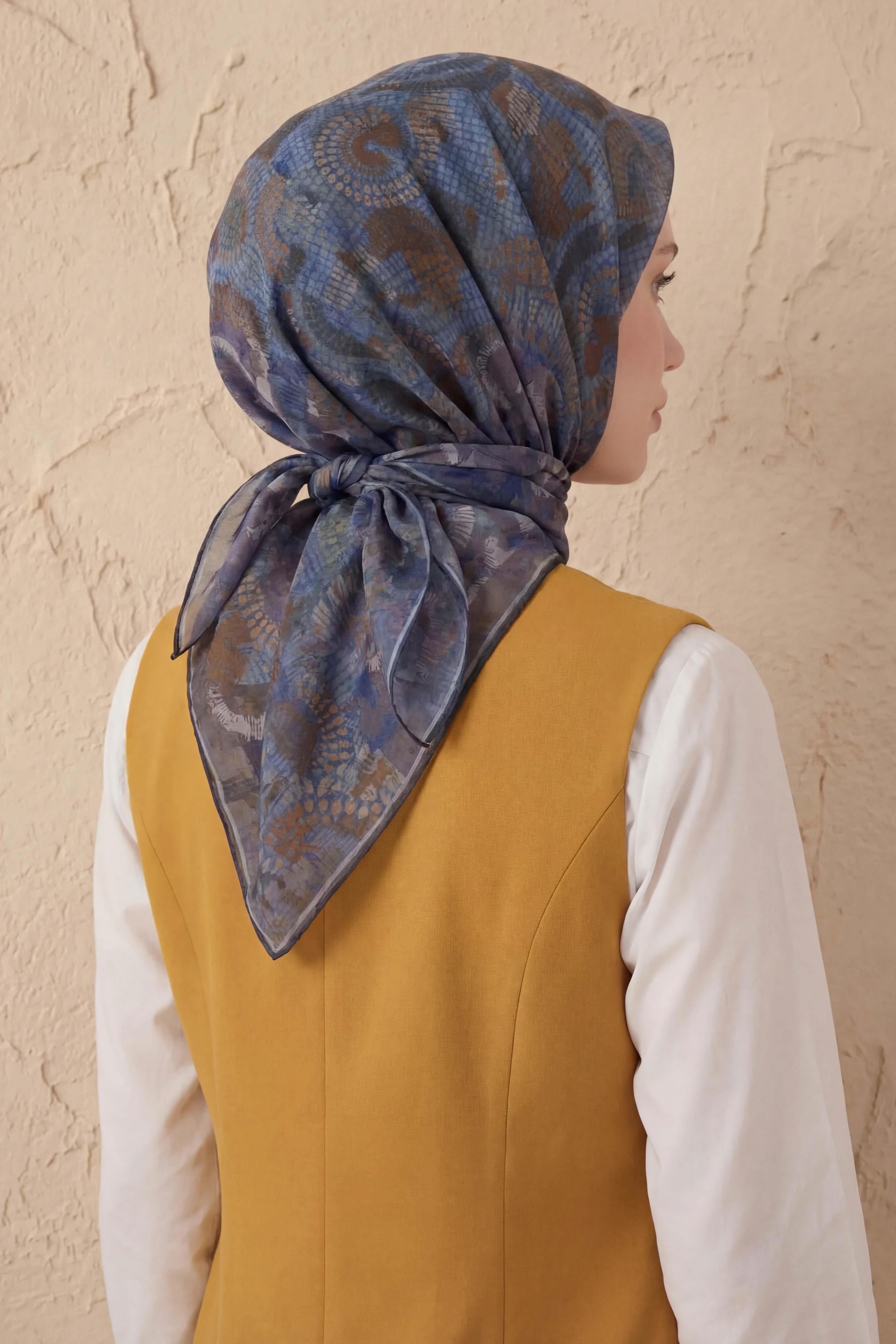 Soft Eşarp Melodi Desen Mavi 90x90