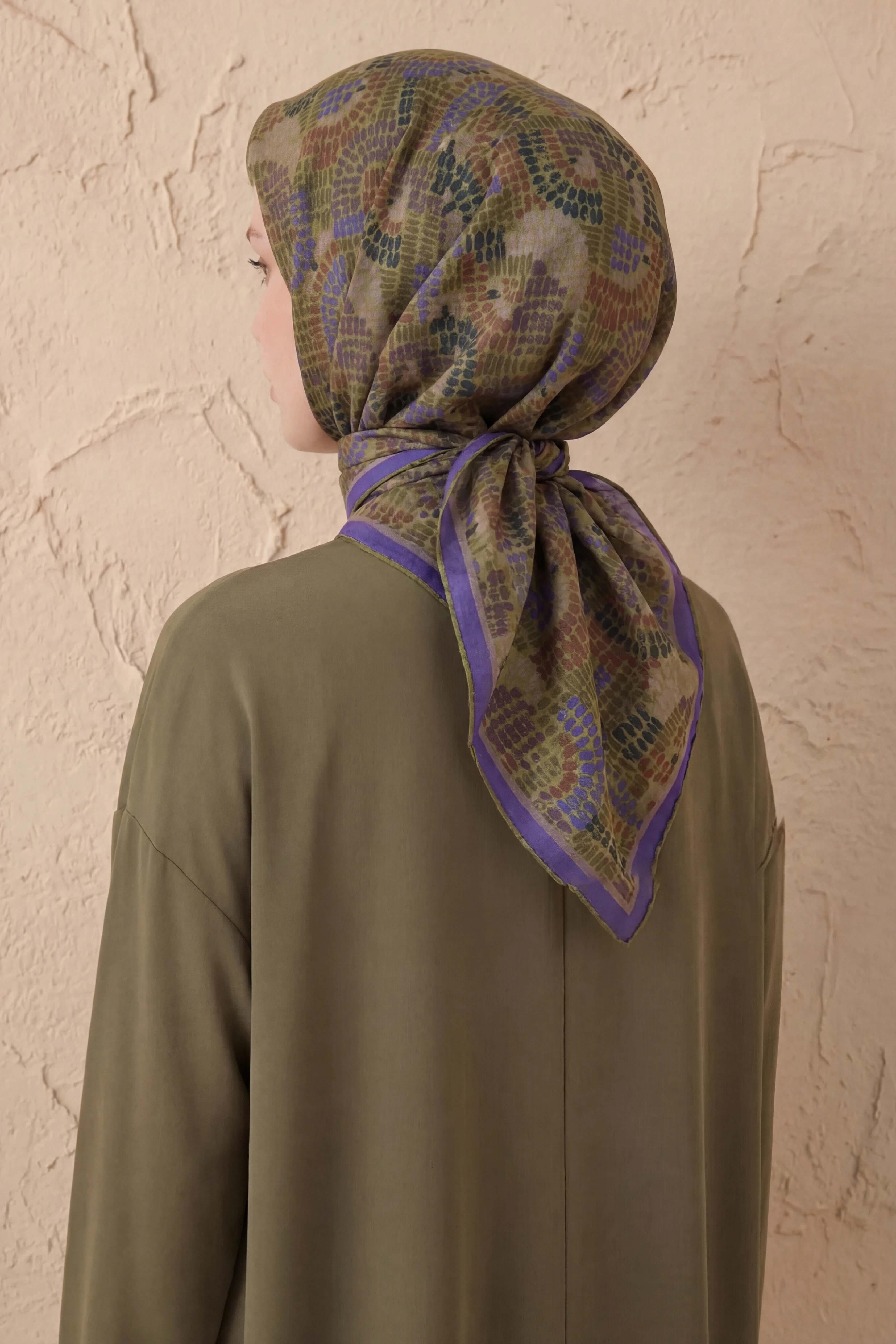 Soft Eşarp Melodi Desen Olive 90x90