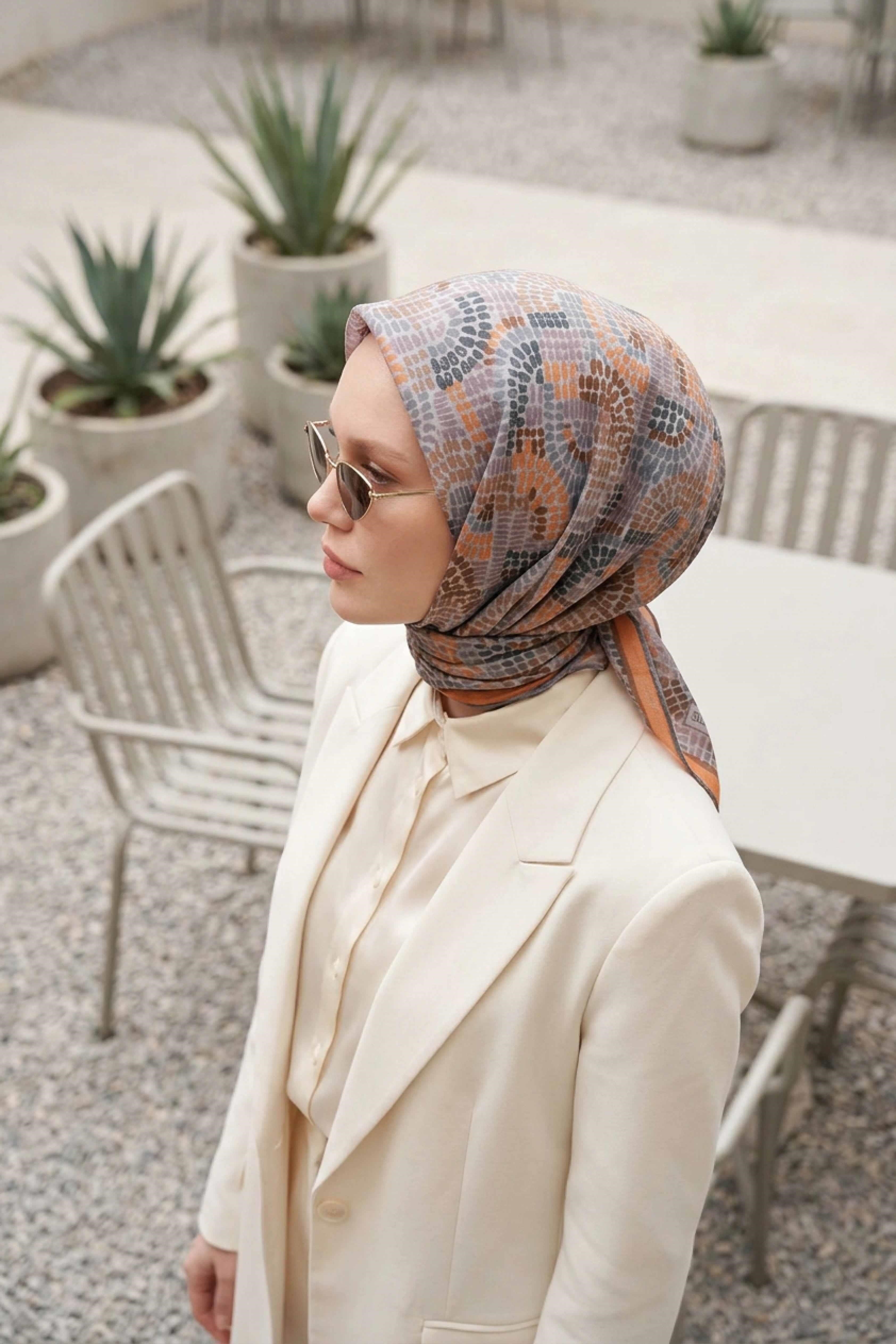 Soft Eşarp Melodi Desen Turuncu 90x90
