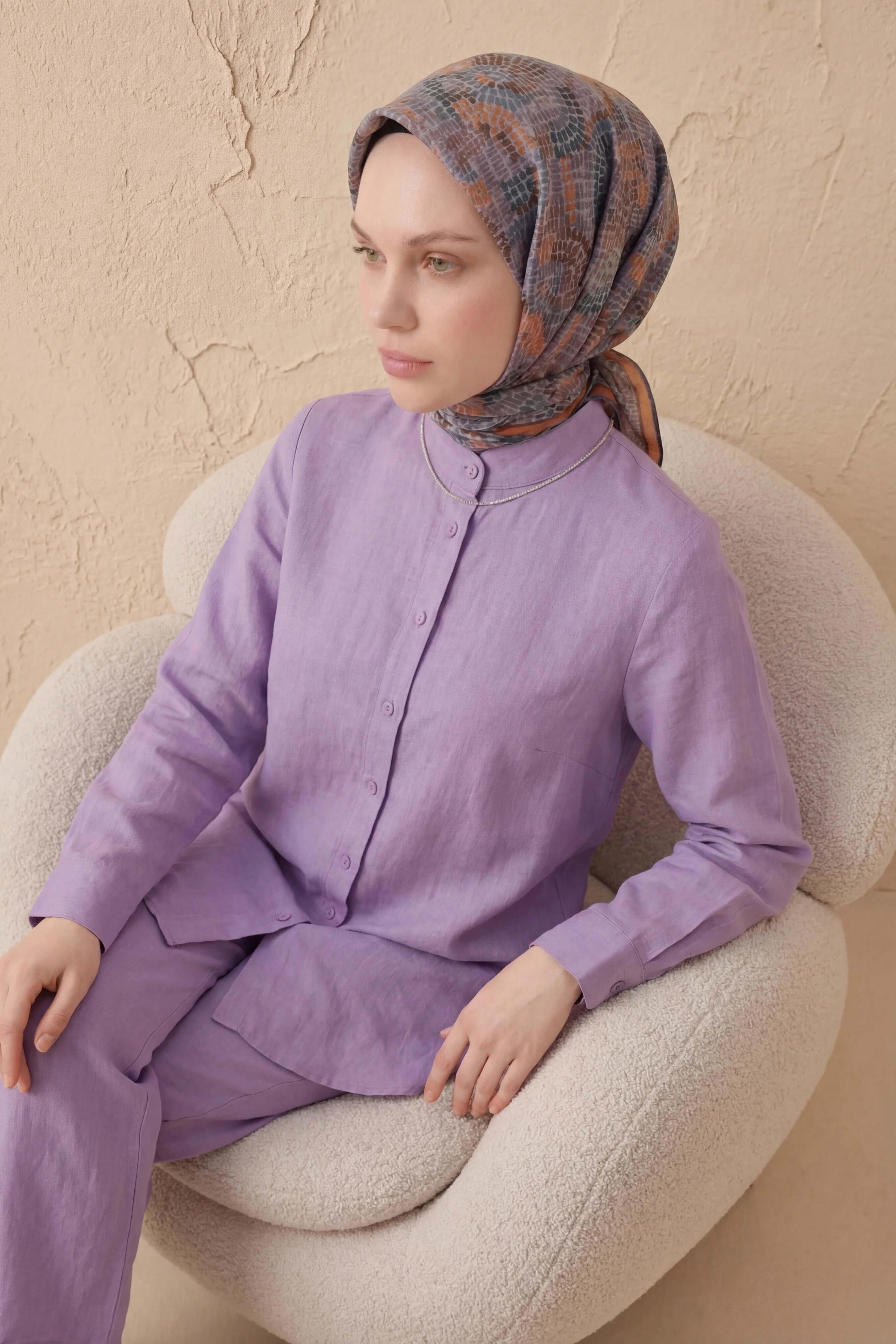 Soft Eşarp Melodi Desen Turuncu 90x90