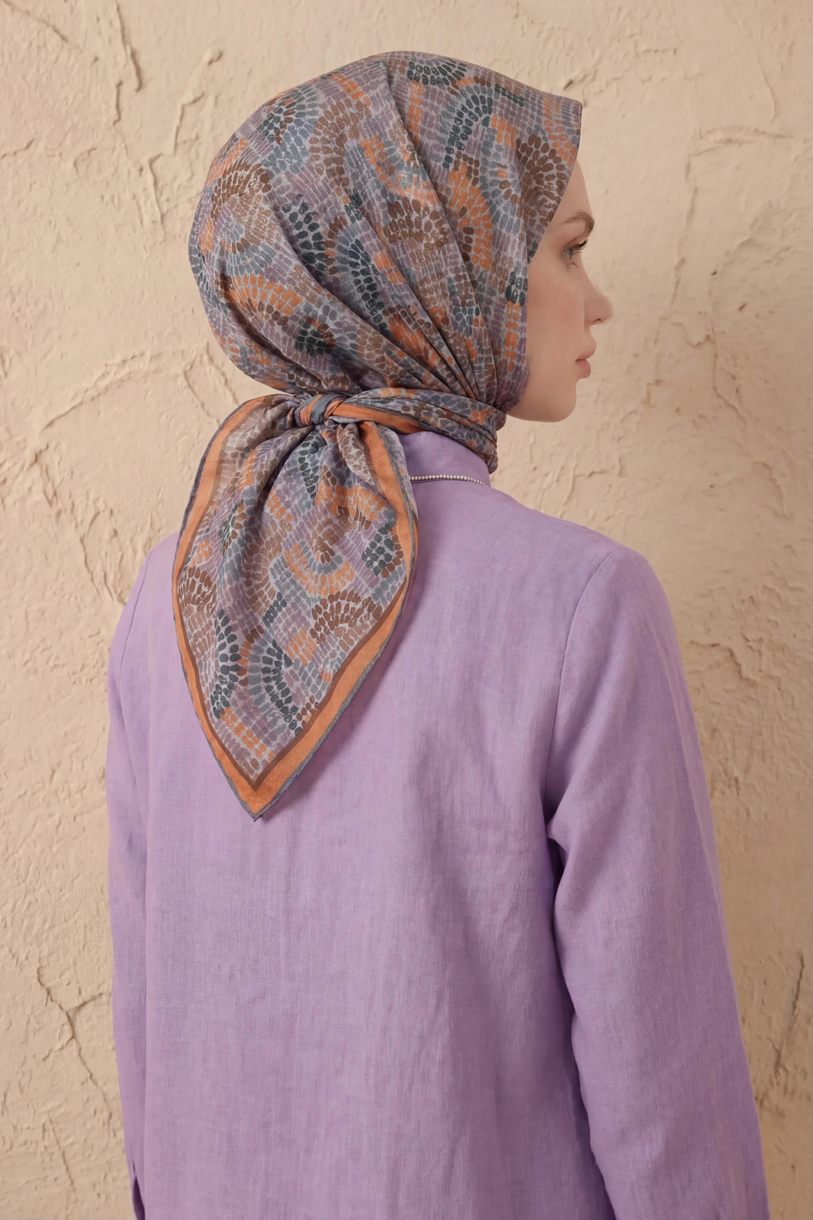 Soft Eşarp Melodi Desen Turuncu 90x90
