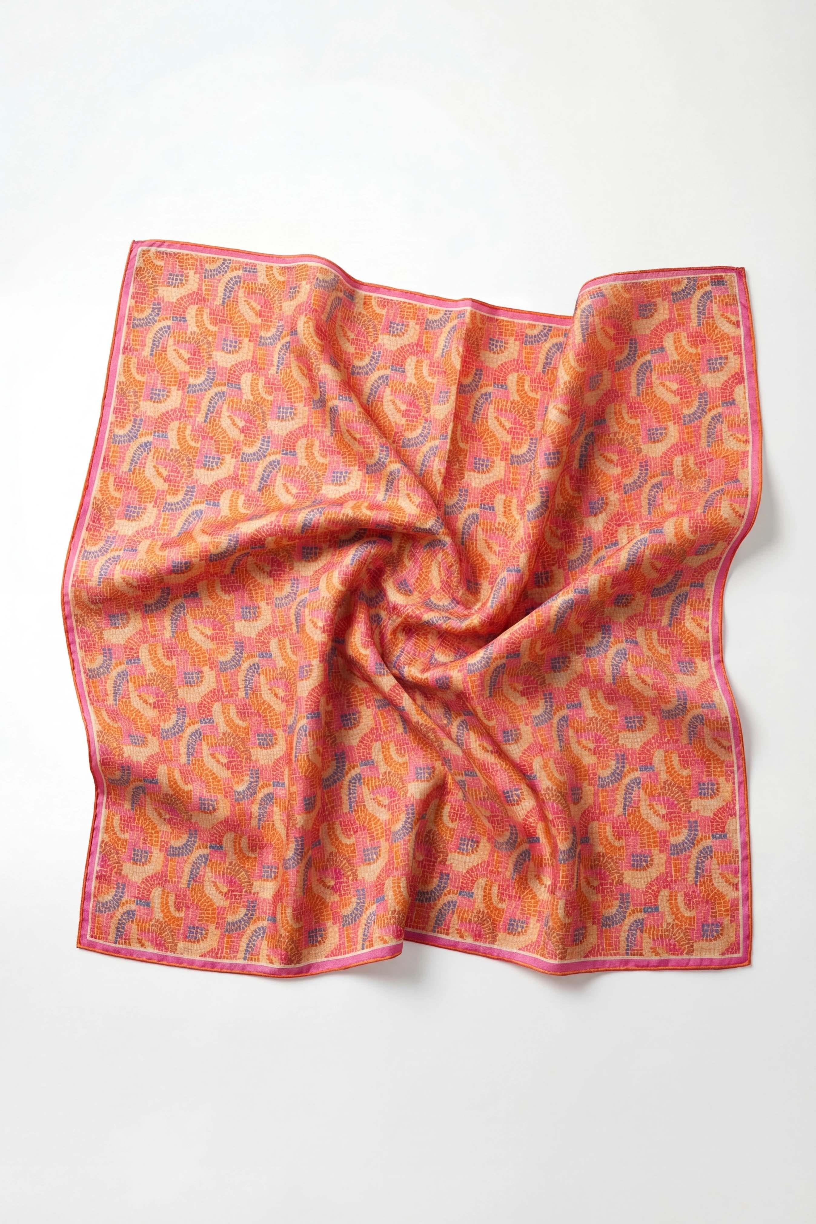 Soft Eşarp Melodi Desen Turuncu Pembe 90x90