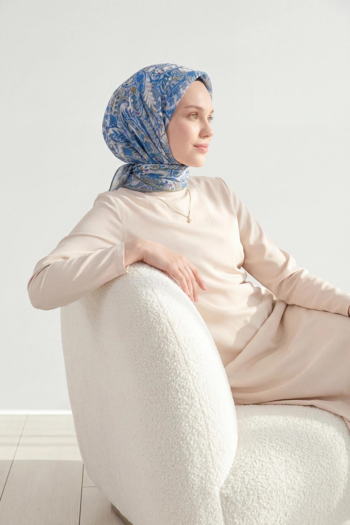 Soft Eşarp Perla Mavi 90x90