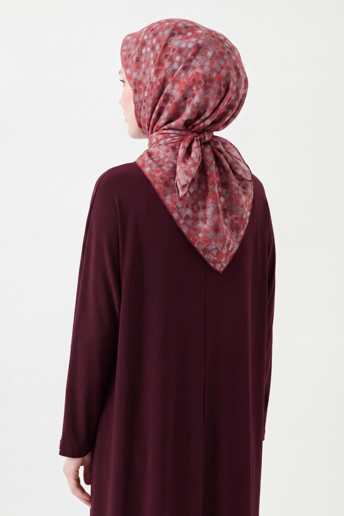 Soft Eşarp Retro Mozaik Fuşya 90x90