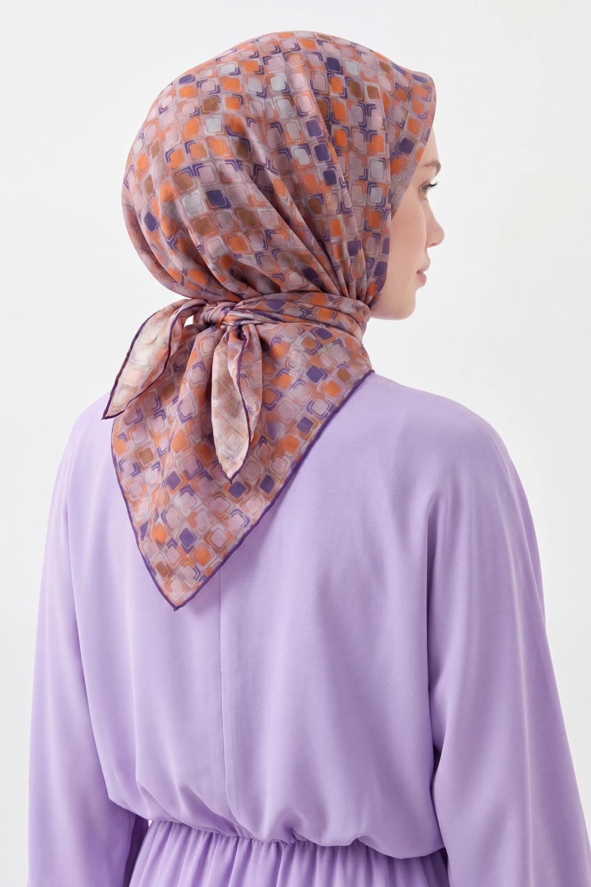 Soft Eşarp Retro Mozaik Turuncu 90x90