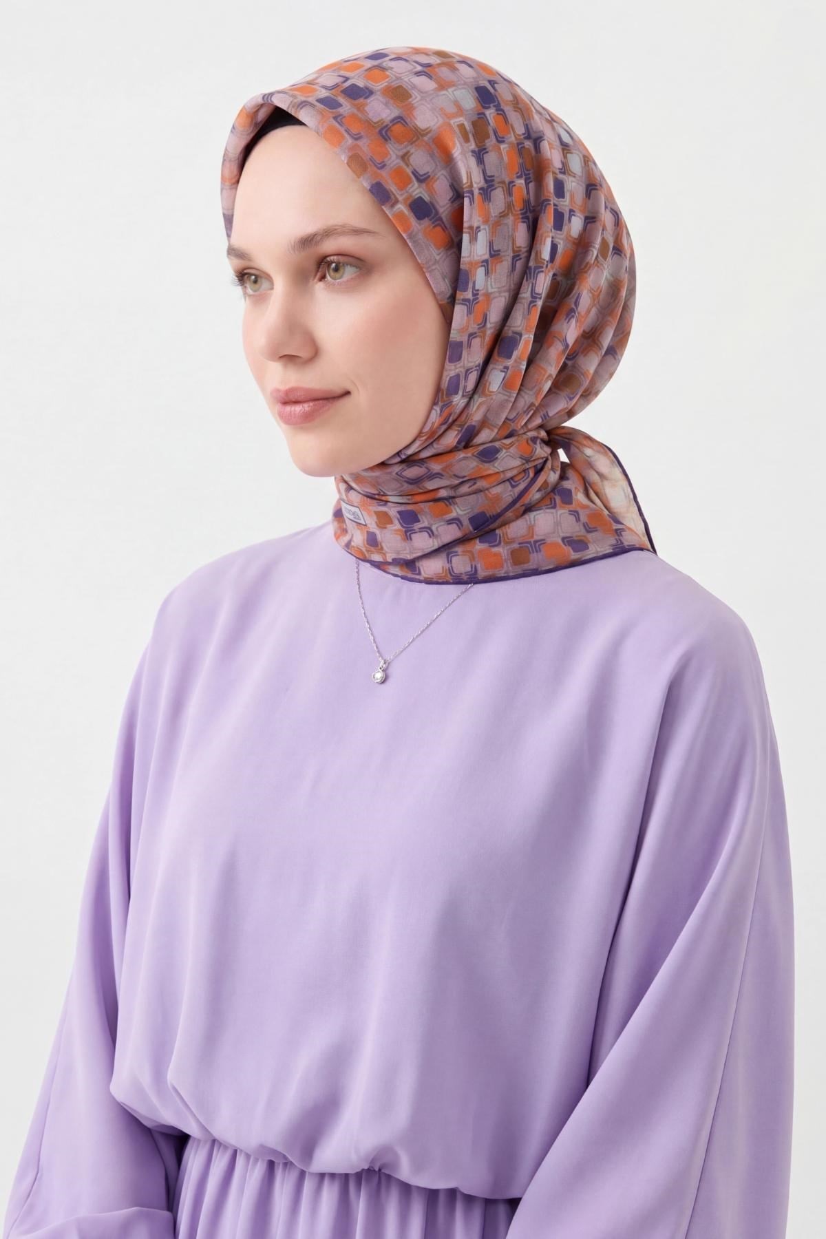 Soft Eşarp Retro Mozaik Turuncu 90x90