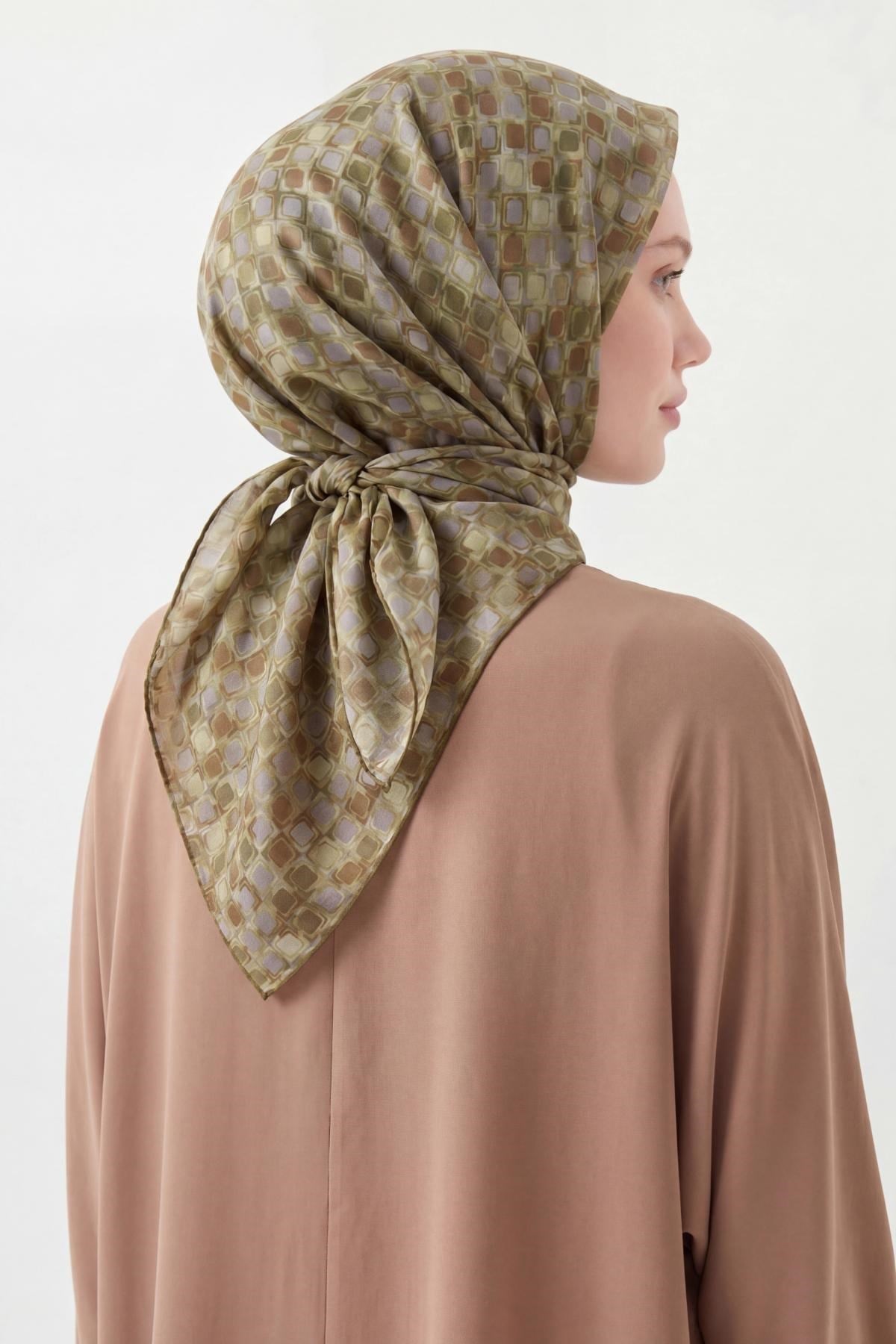 Soft Eşarp Retro Mozaik Yeşil 90x90