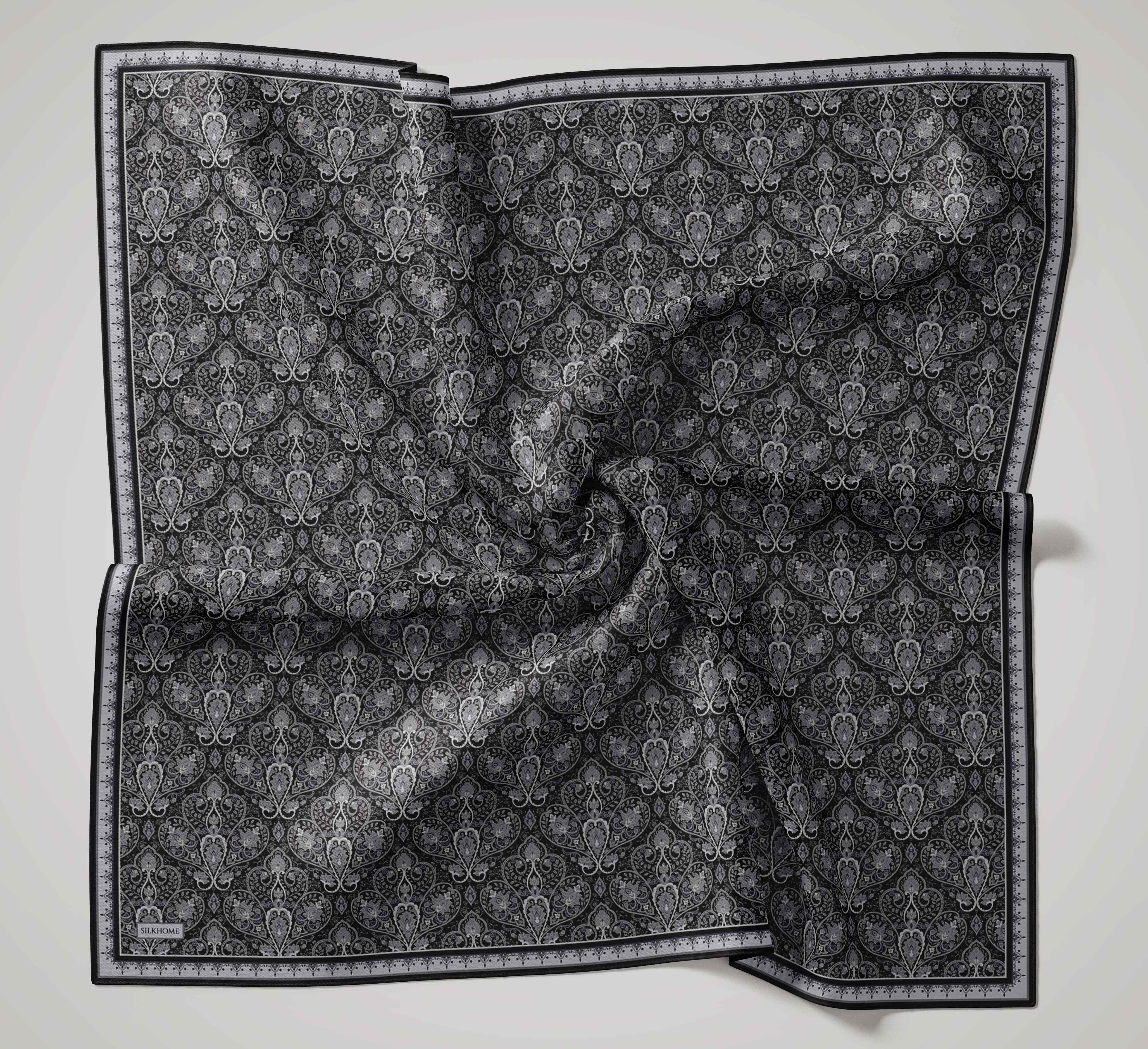 Soft Eşarp Rûmi Siyah-Gri 90x90