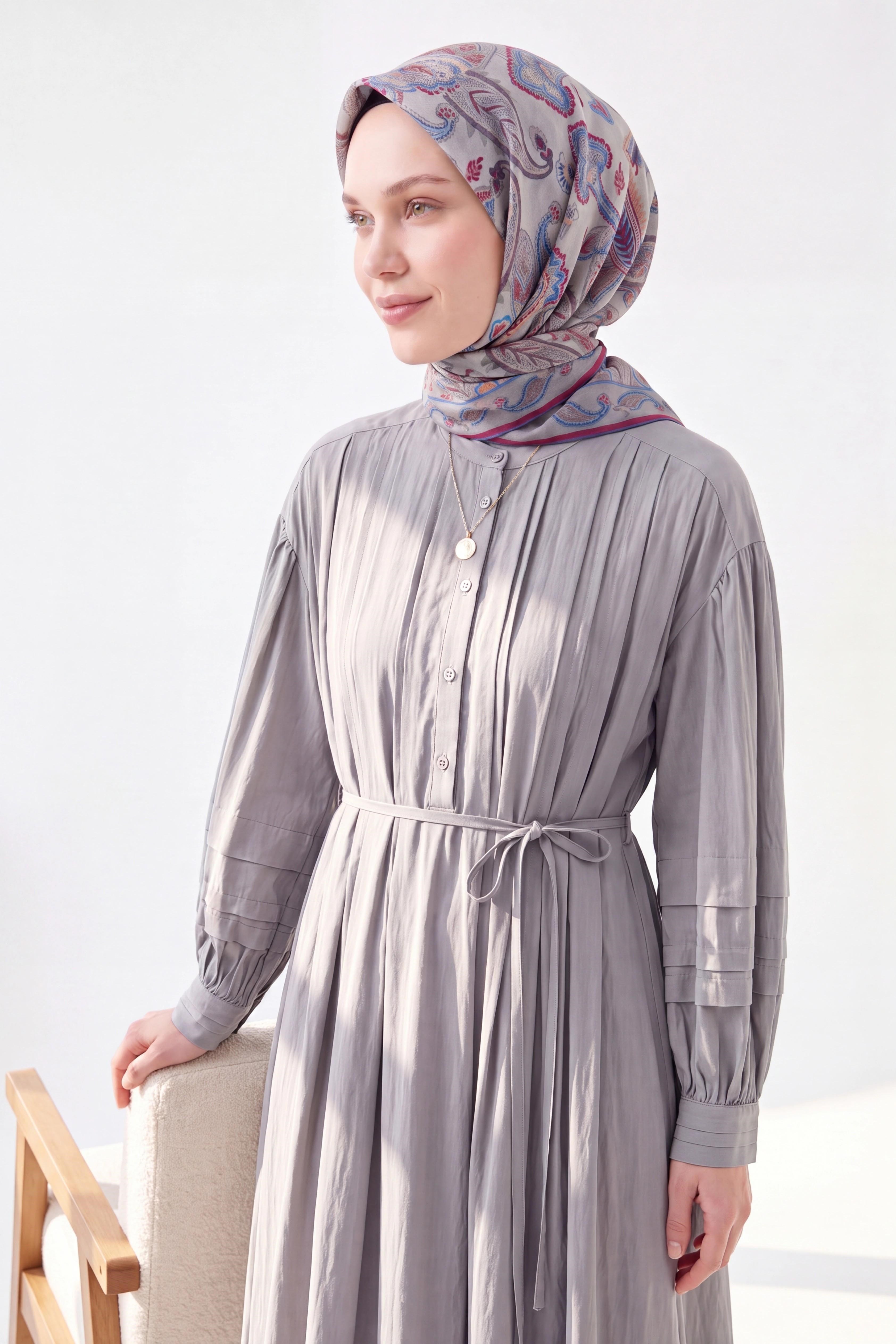 Soft Eşarp Şal Motif Çelik Mavi