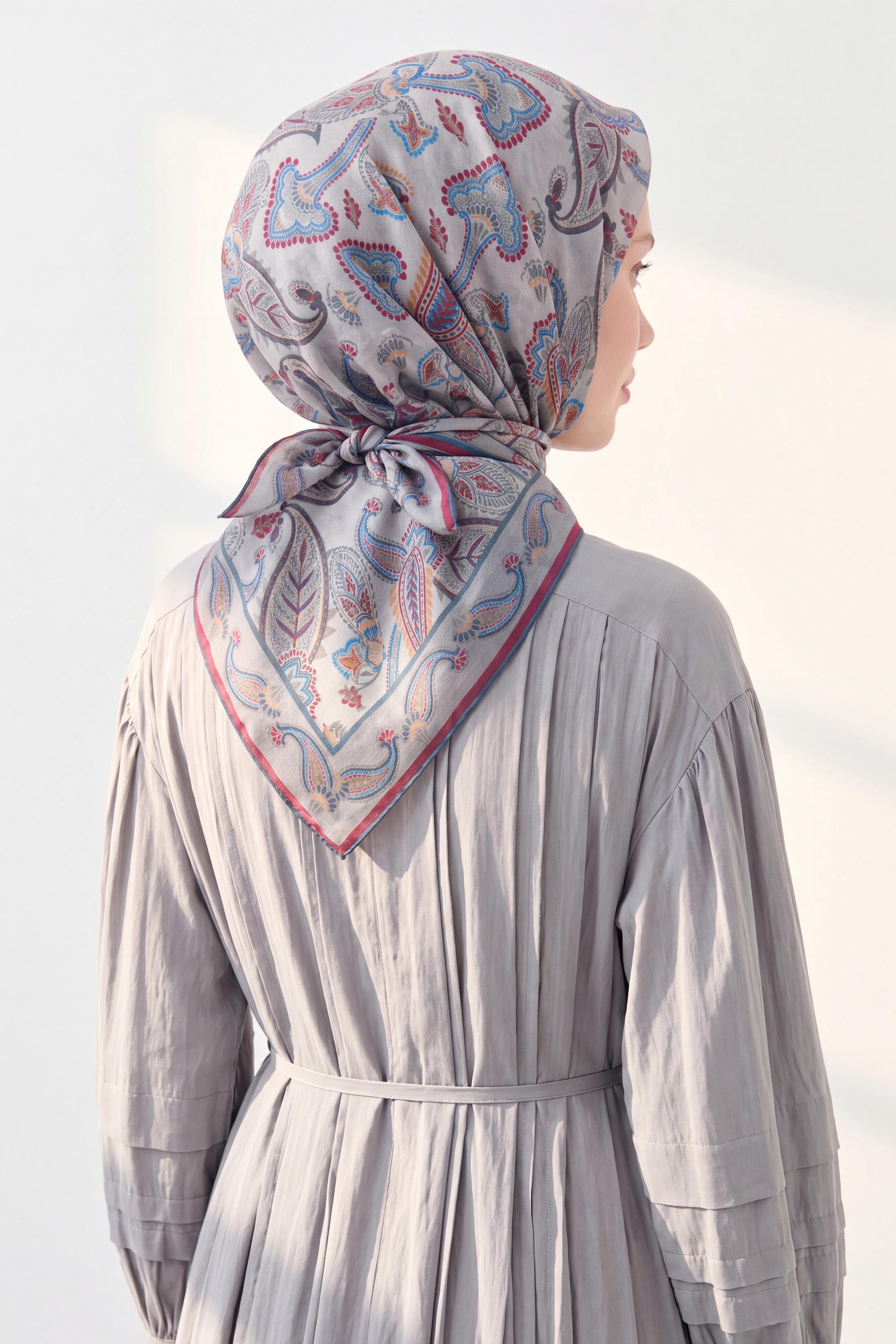 Soft Eşarp Şal Motif Çelik Mavi