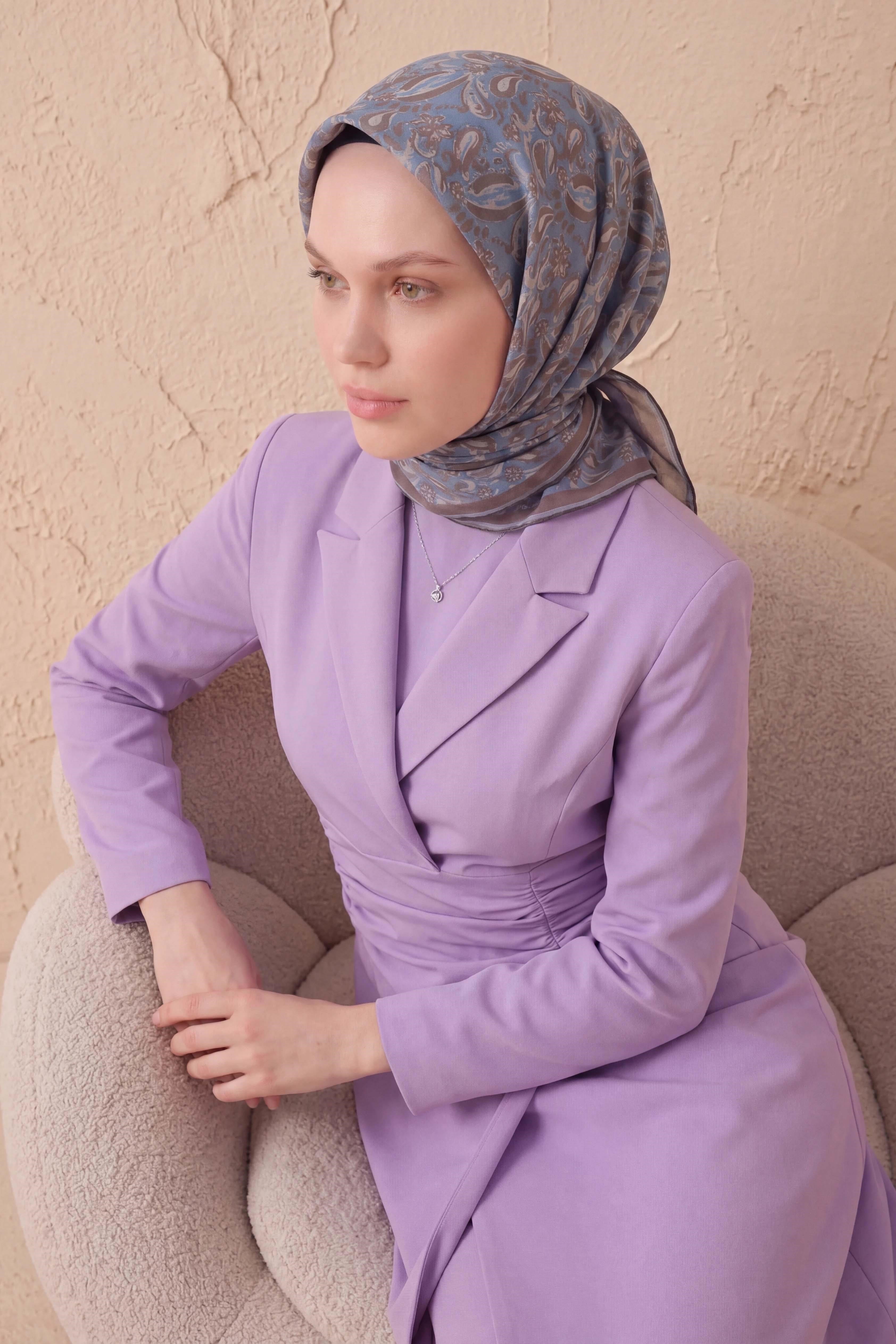 Soft Eşarp Şal Motif Gök Mavi 90x90