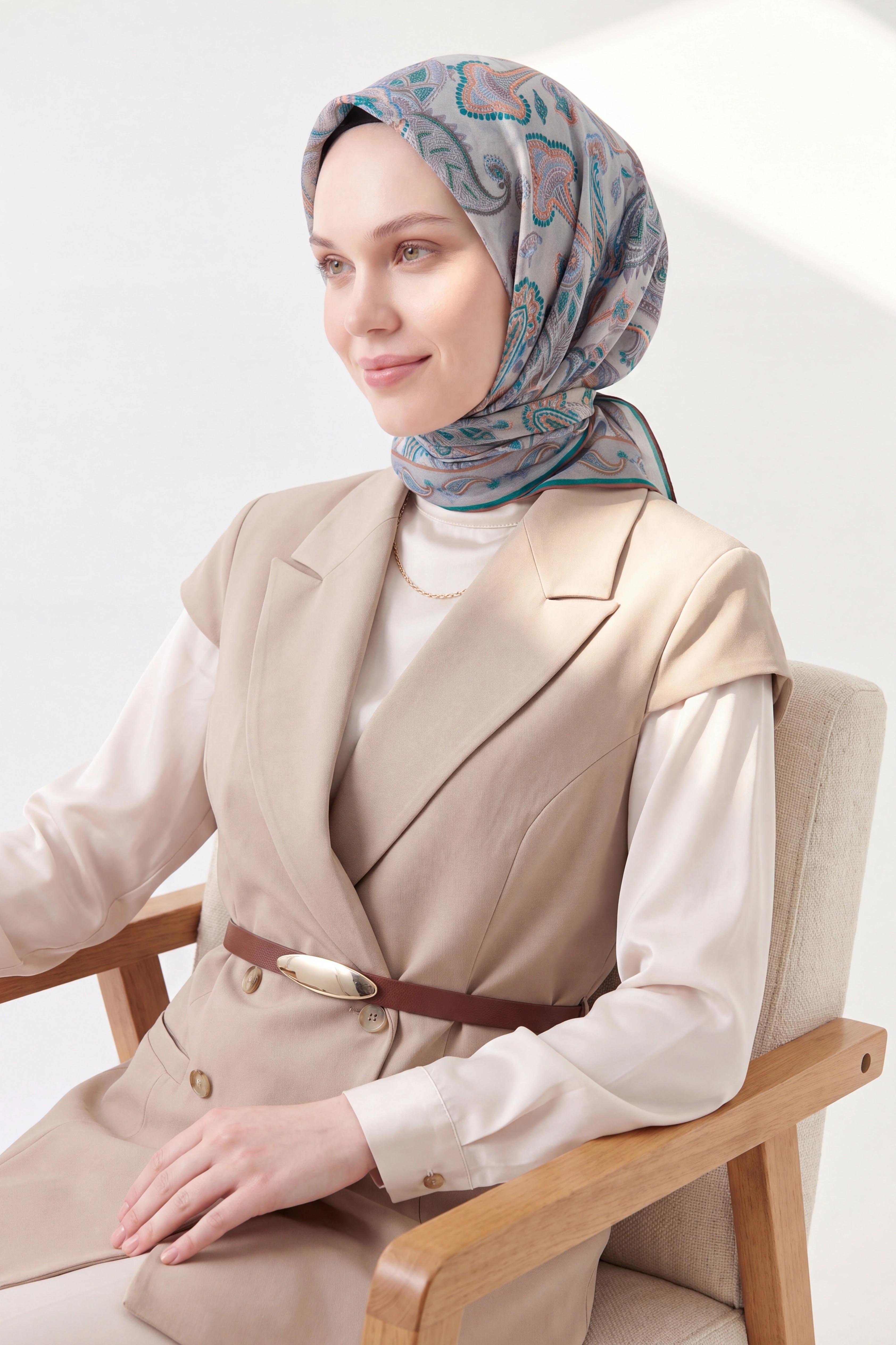 Soft Eşarp Şal Motif Gümüş