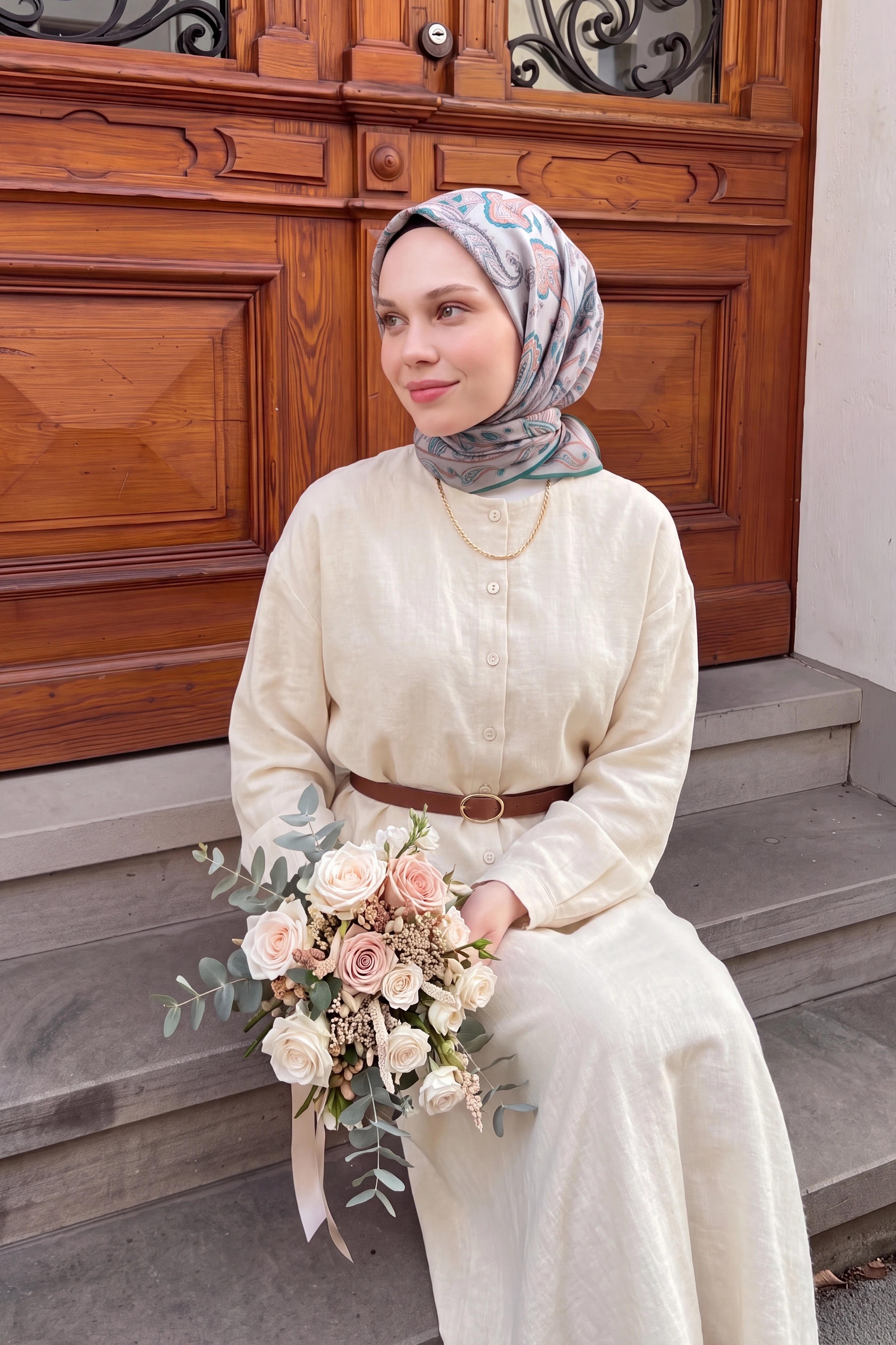 Soft Eşarp Şal Motif Gümüş