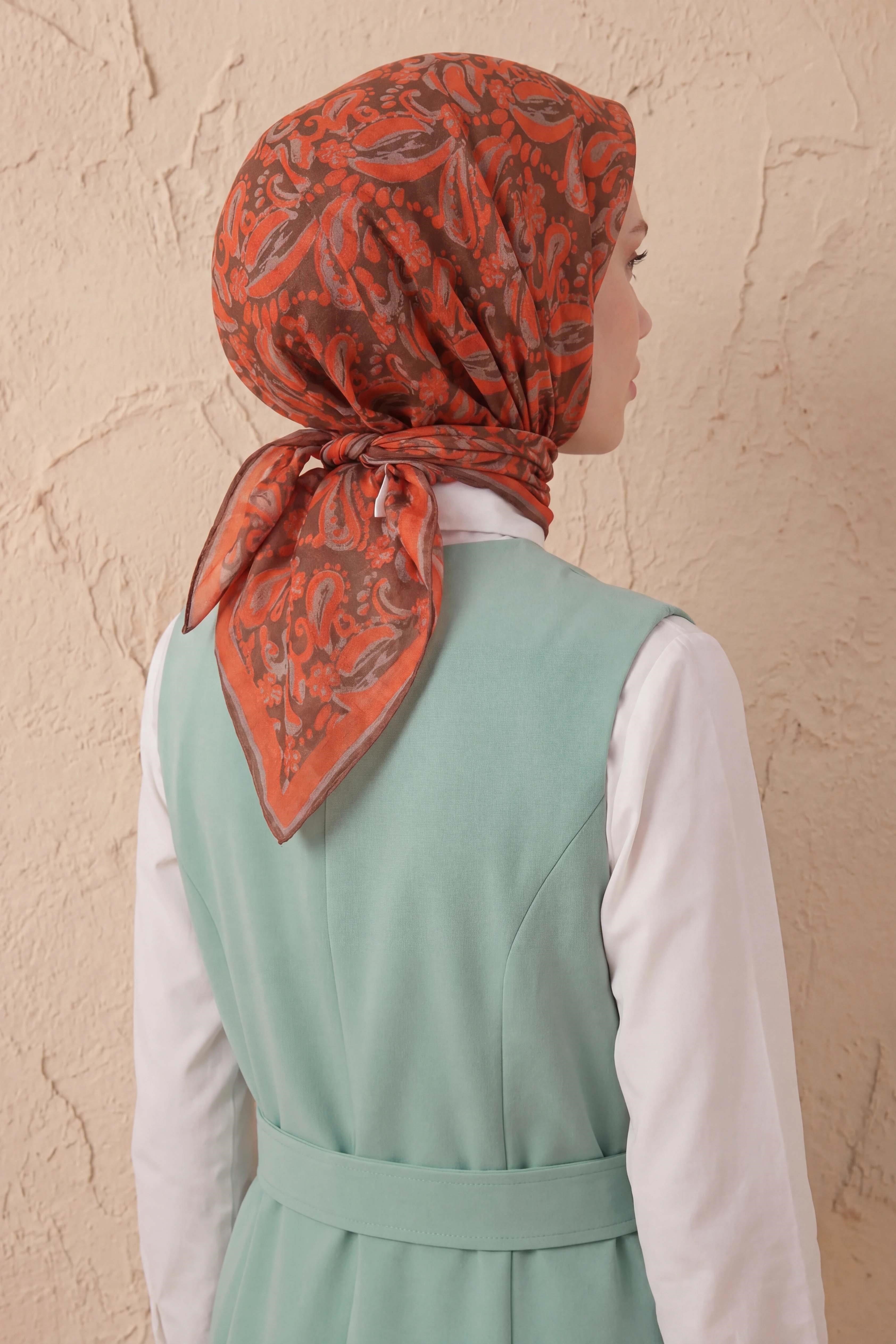 Soft Eşarp Şal Motif Koyu Kahve 90x90