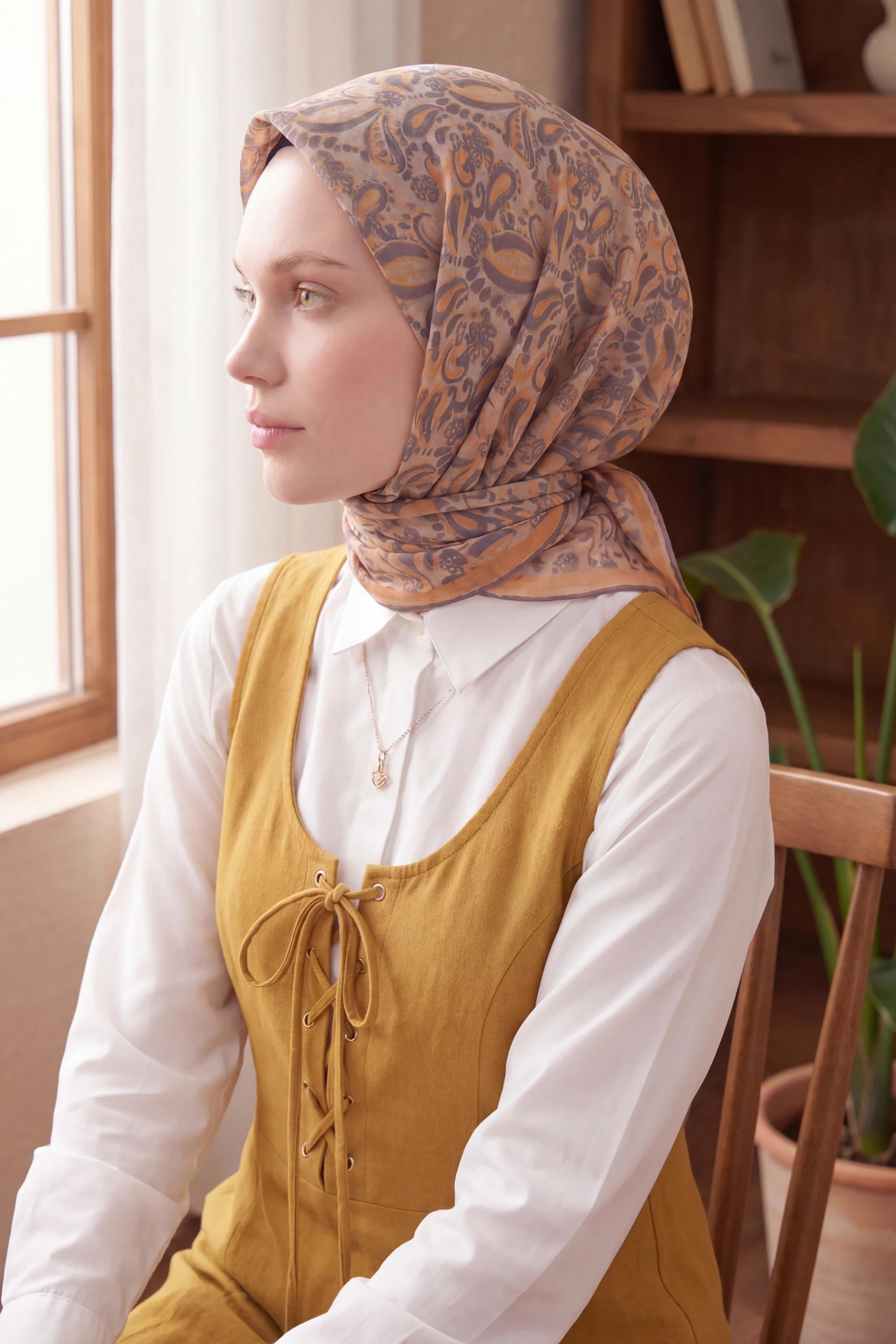Soft Eşarp Şal Motif Krem 90x90