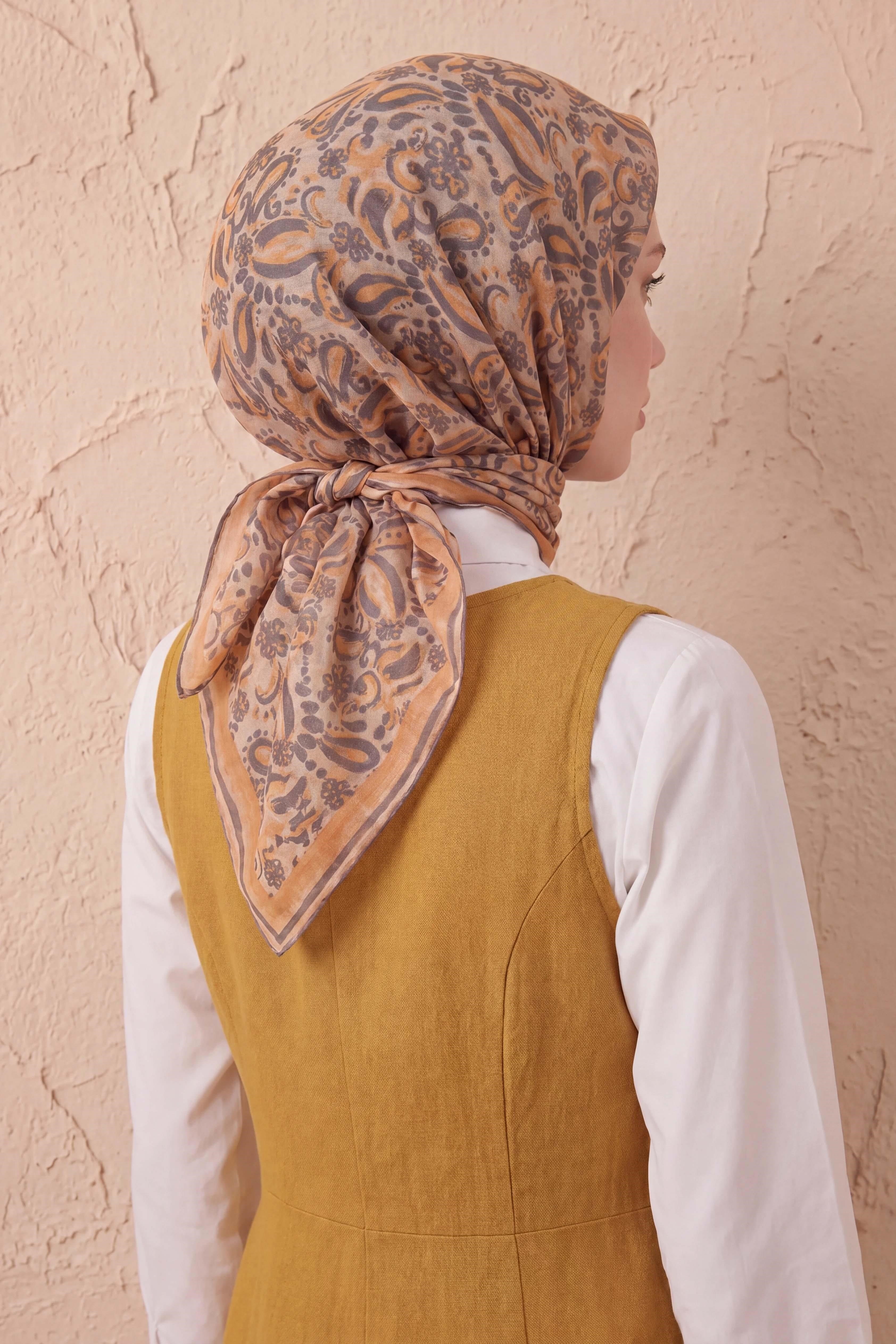 Soft Eşarp Şal Motif Krem 90x90