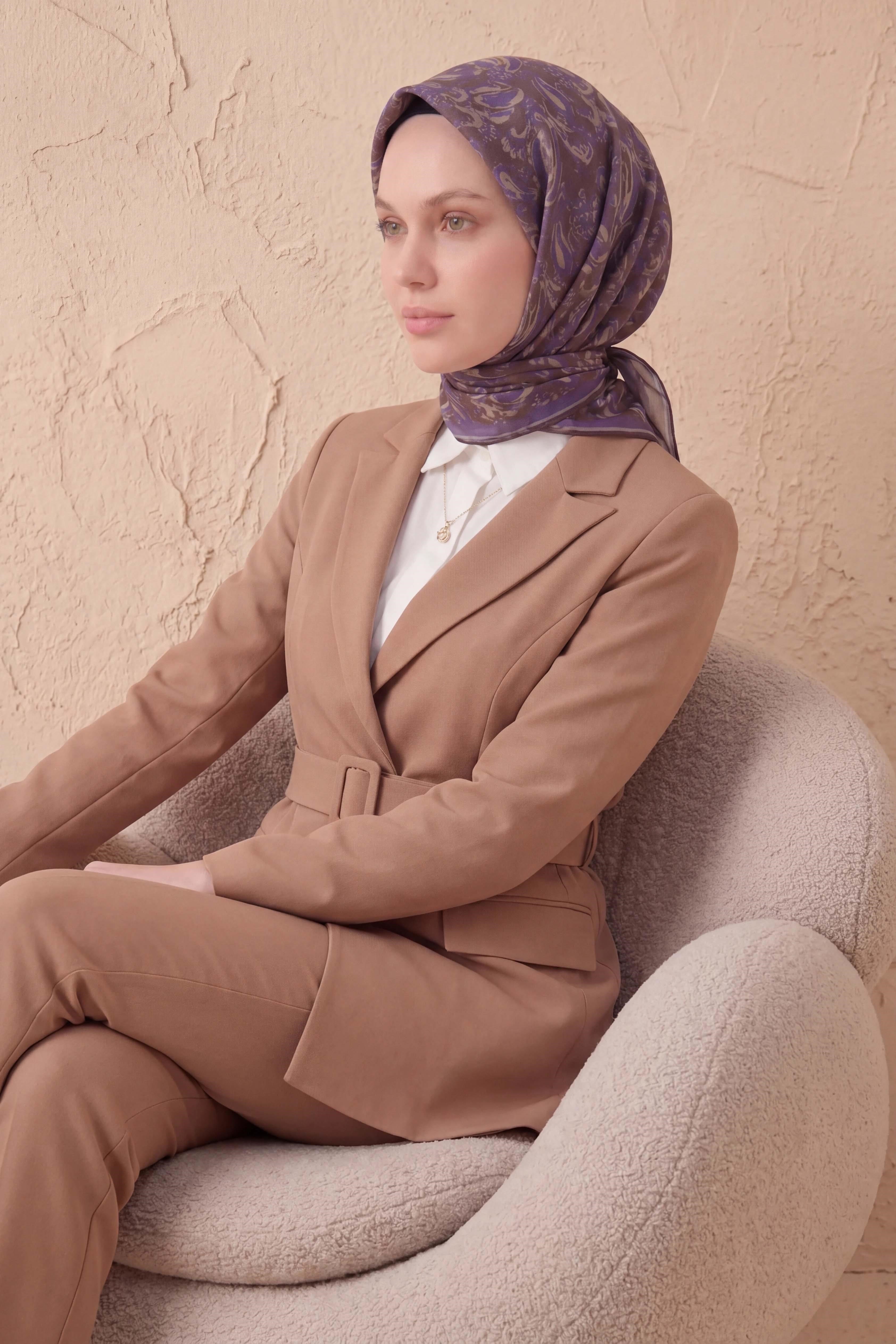 Soft Eşarp Şal Motif Mor 90x90