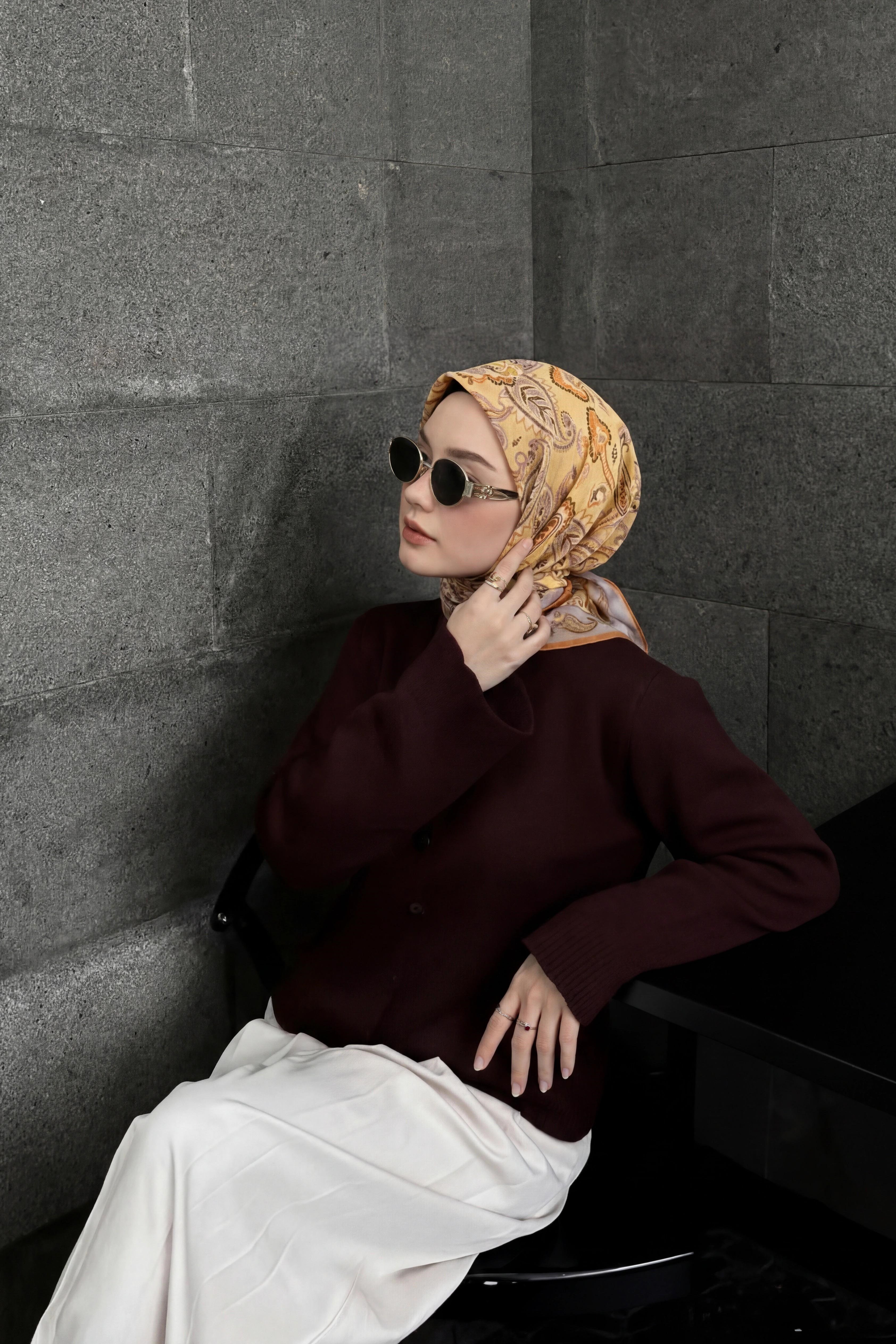 Soft Eşarp Şal Motif Pastel Sarı