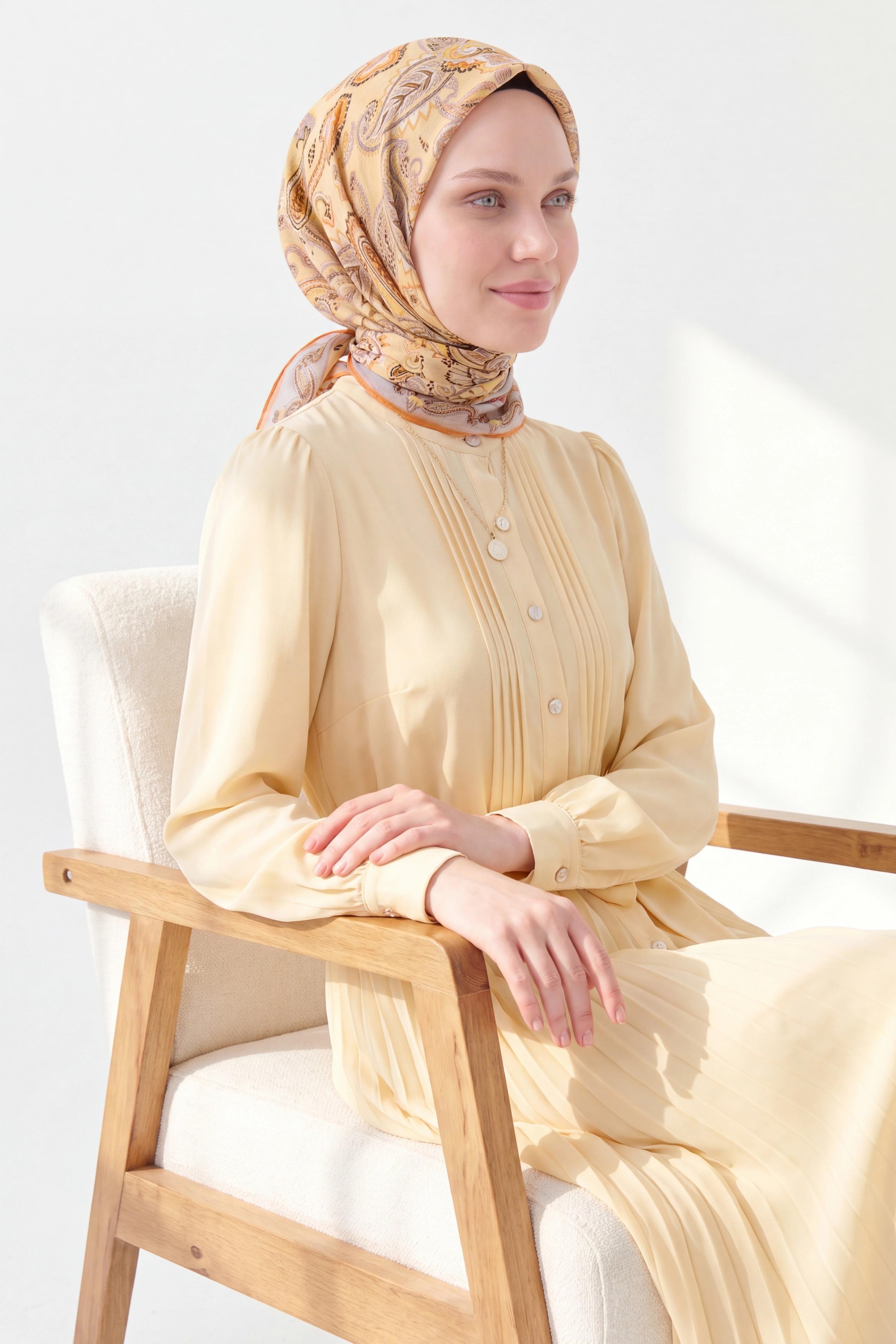 Soft Eşarp Şal Motif Pastel Sarı