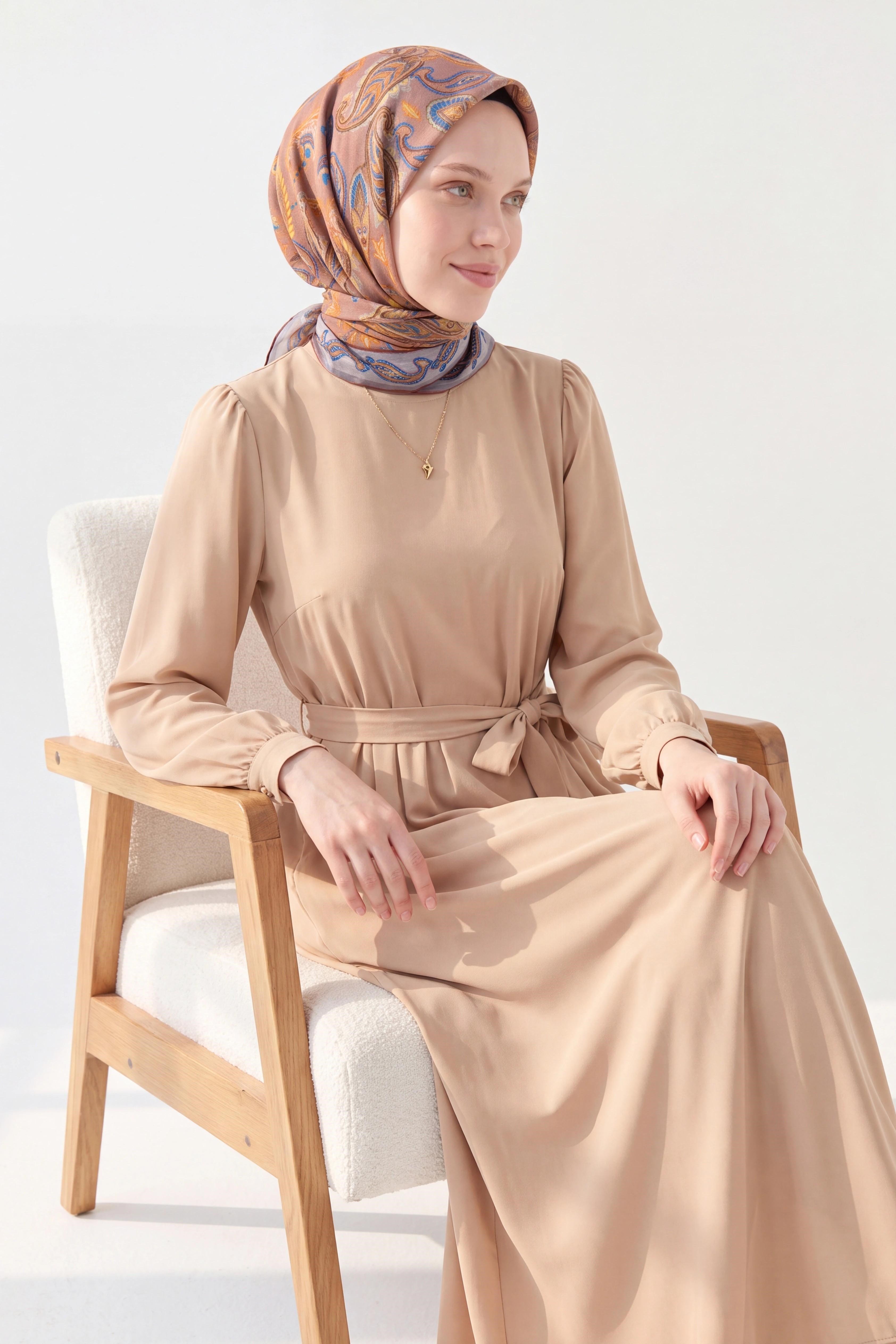 Soft Eşarp Şal Motif Pudra Vizon