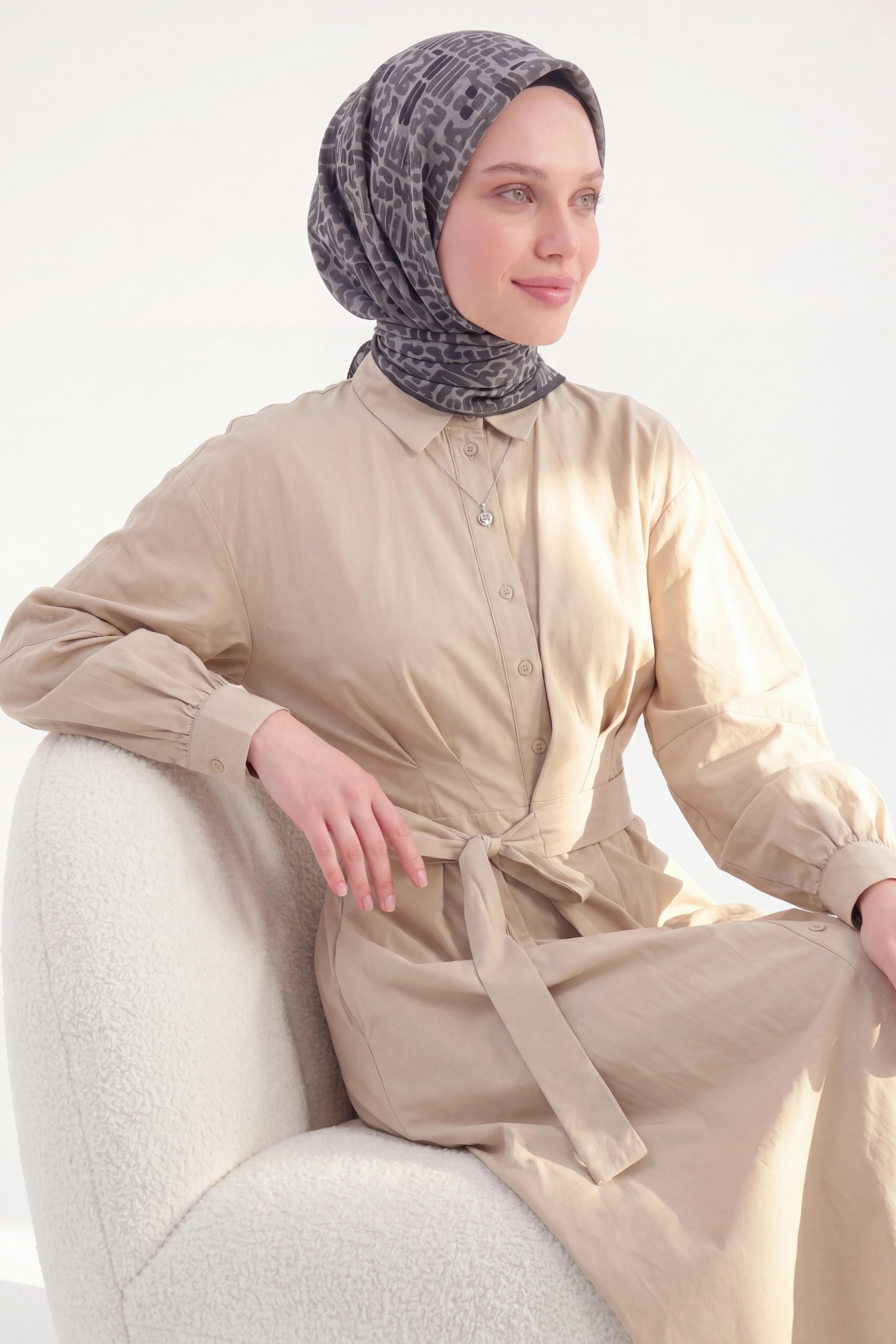 Soft Eşarp Soyut Koyu Gri