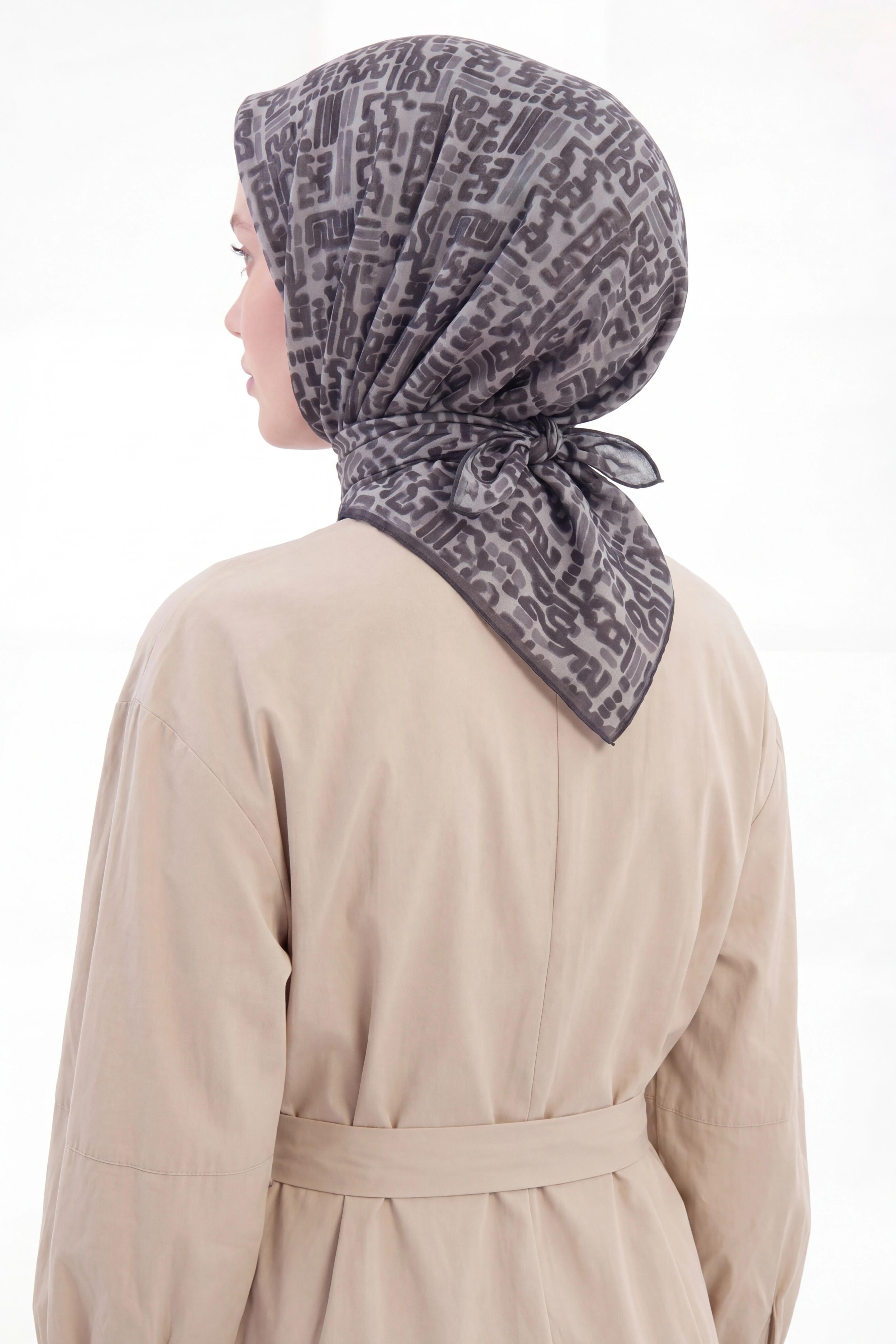 Soft Eşarp Soyut Koyu Gri