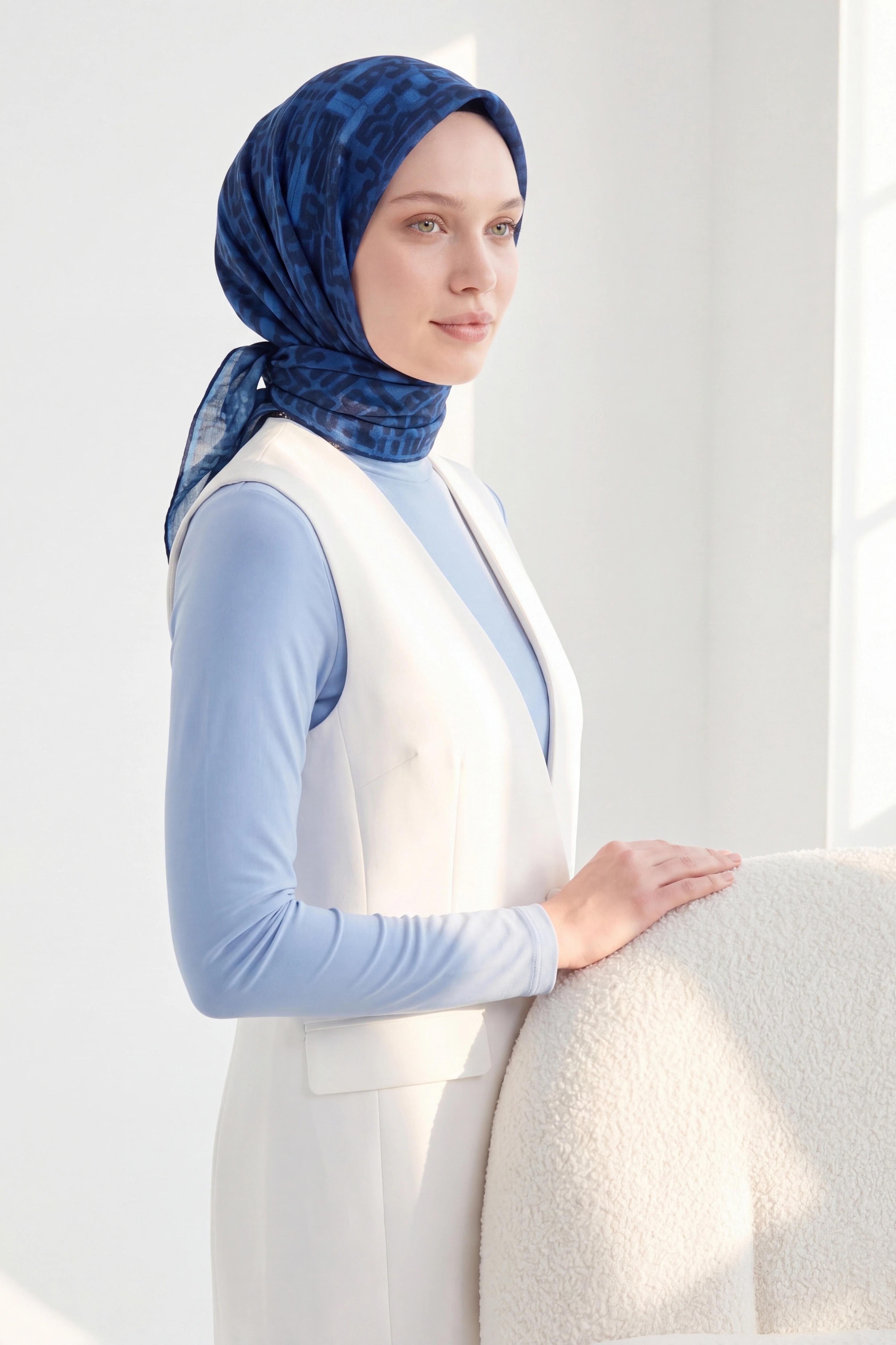 Soft Eşarp Soyut Koyu Mavi