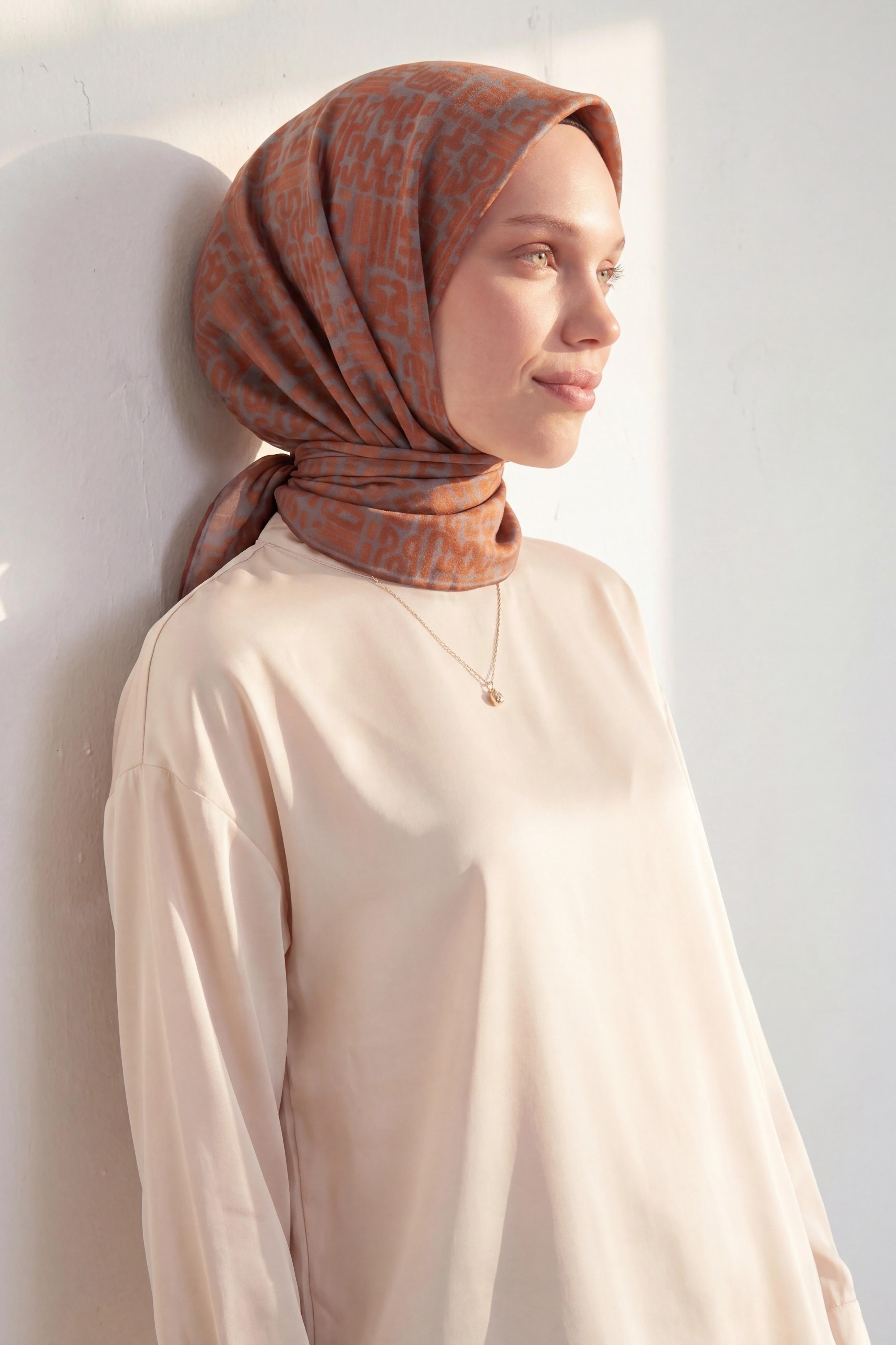 Soft Eşarp Soyut Koyu Turuncu