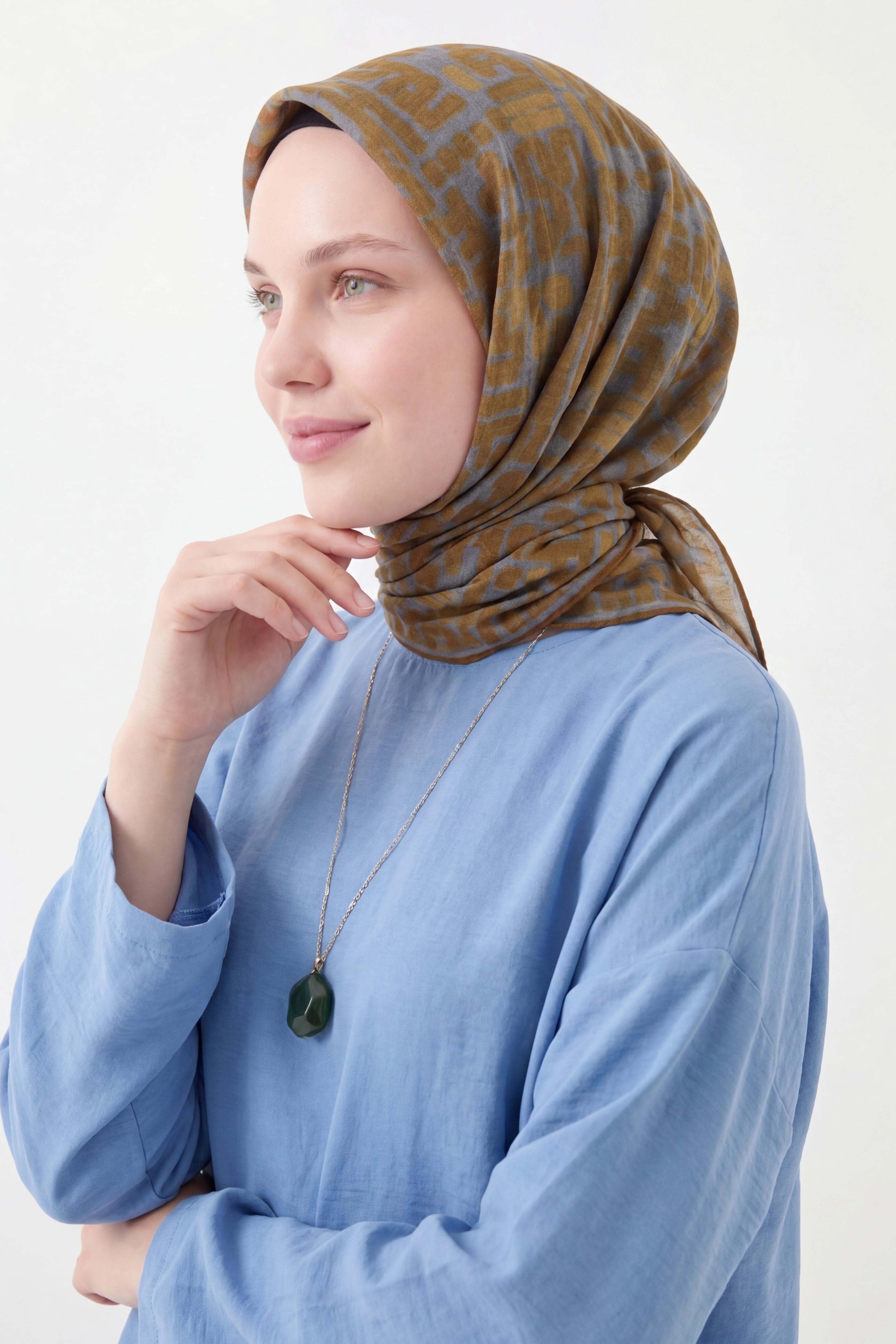 Soft Eşarp Soyut Yağ Yeşili