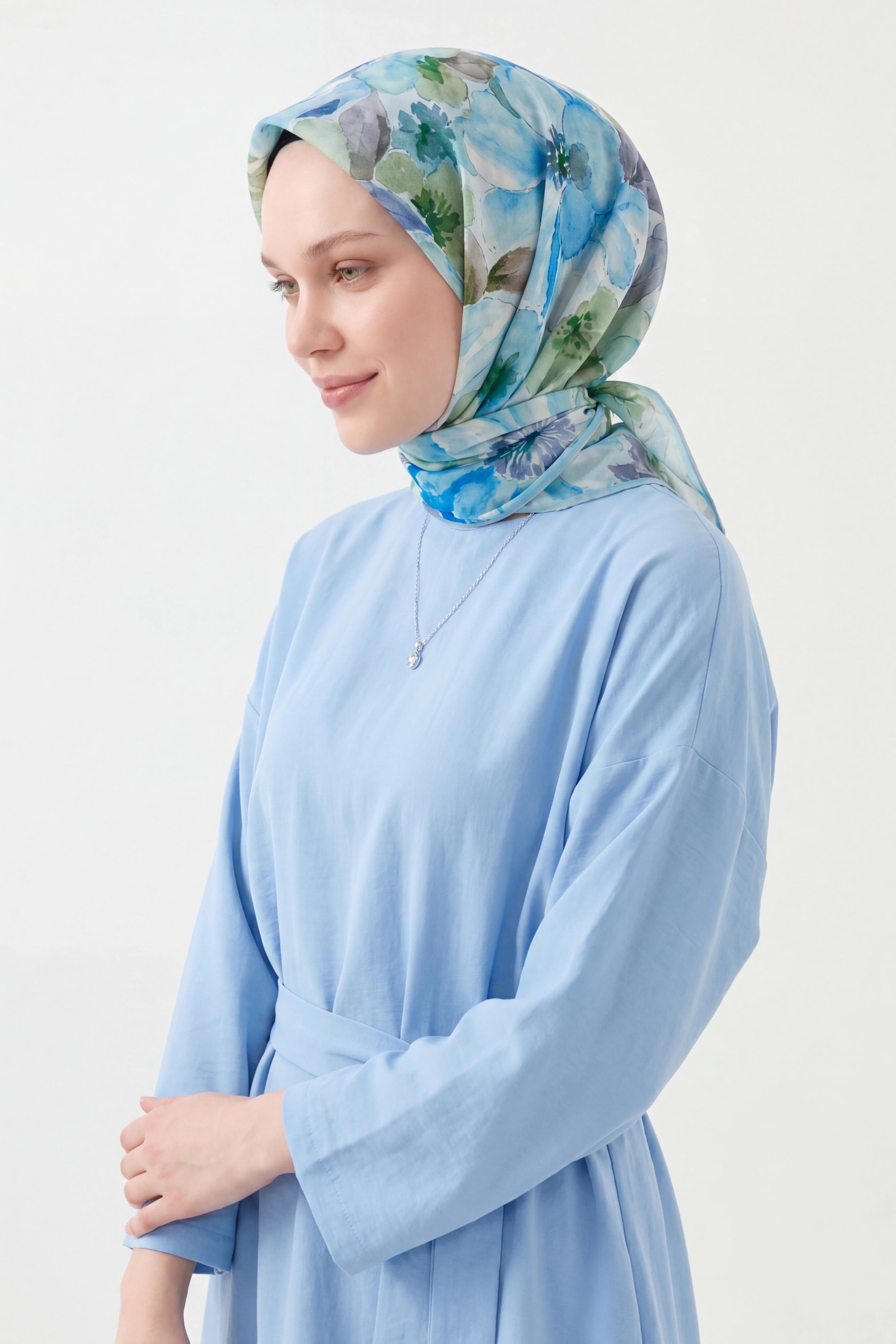 Soft Eşarp Suluboya Gök Mavi 90x90