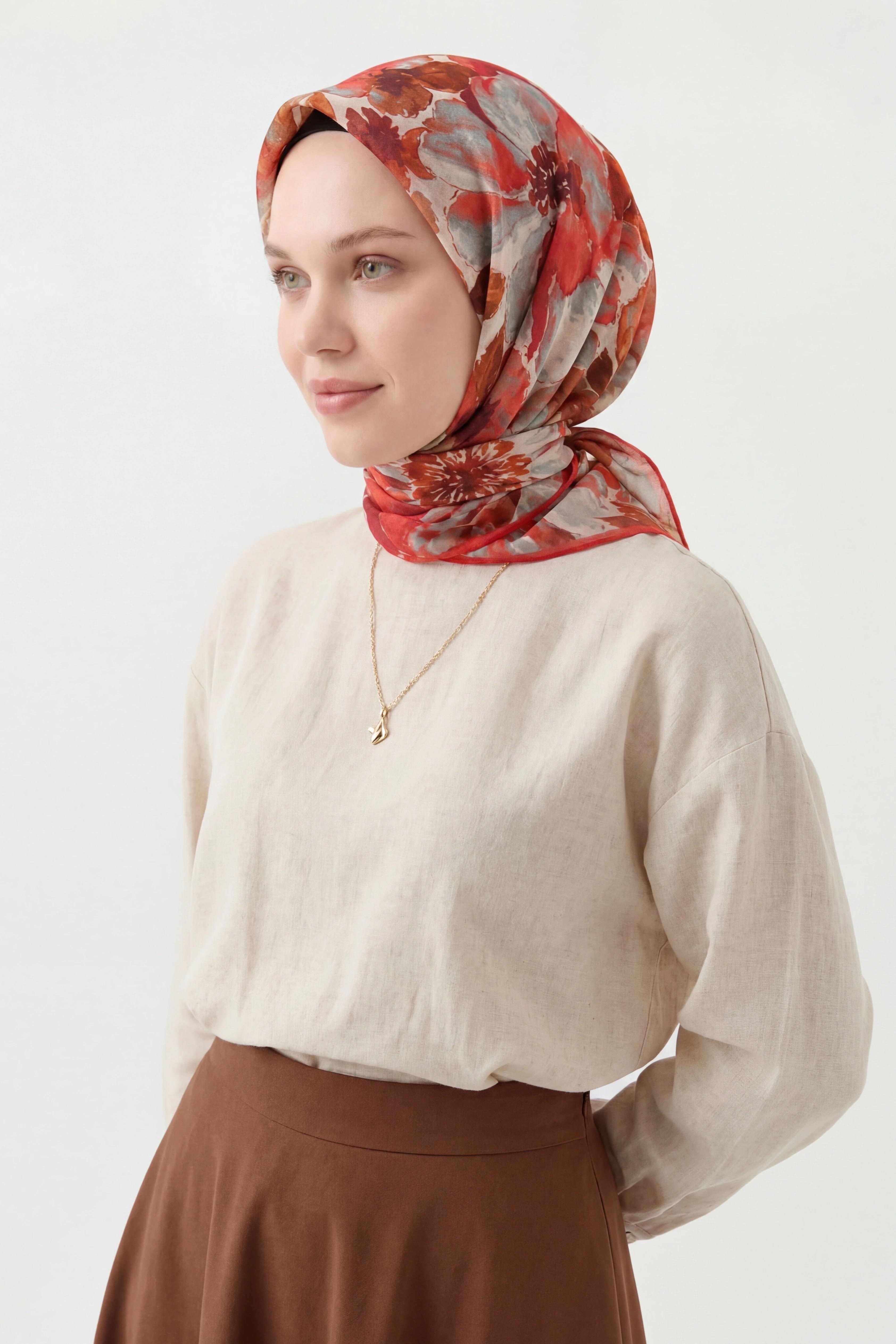 Soft Eşarp Suluboya Parlak Kırmızı 90x90
