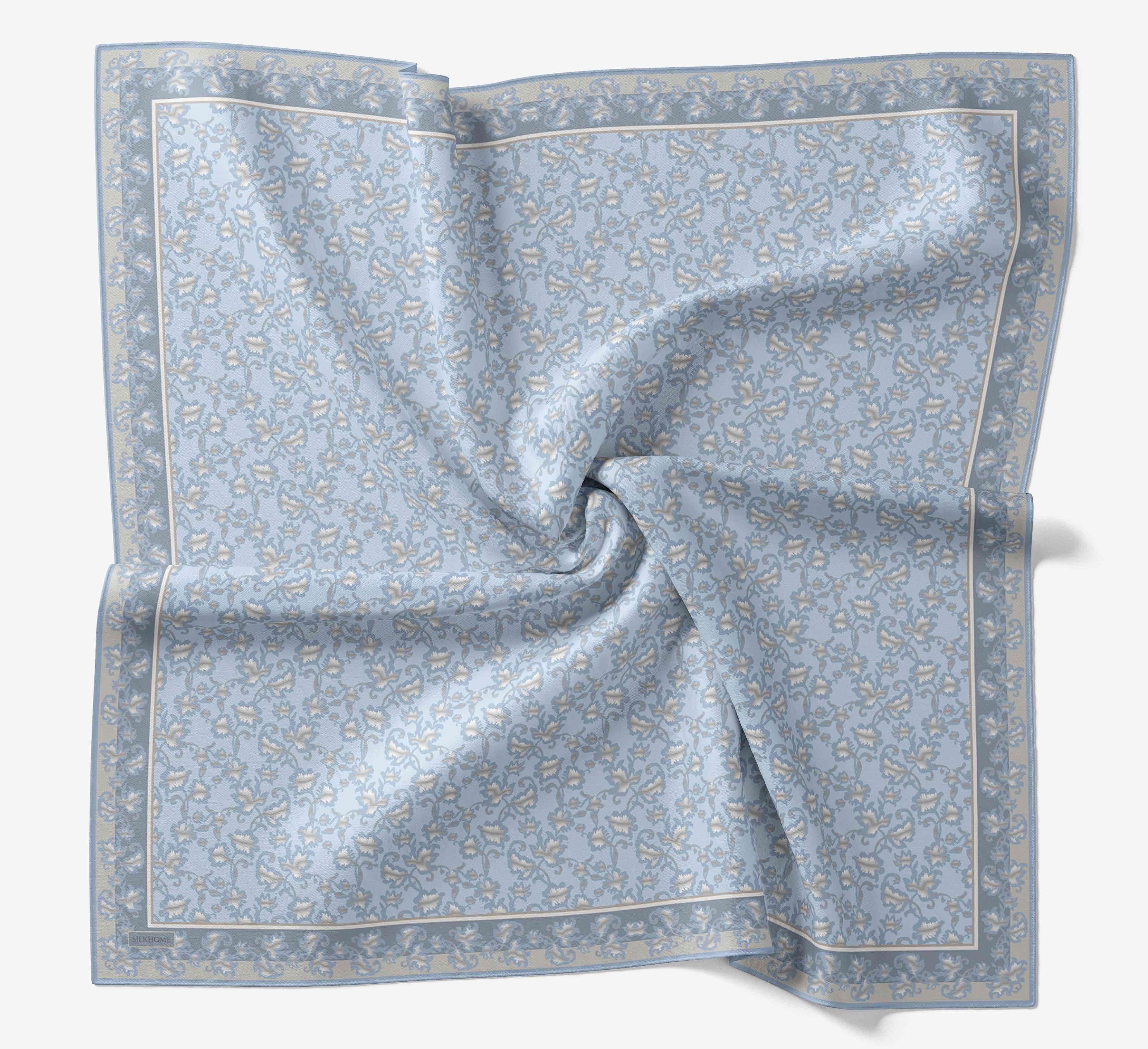 Soft Eşarp Yaprak Desen Bebe Mavi 90x90