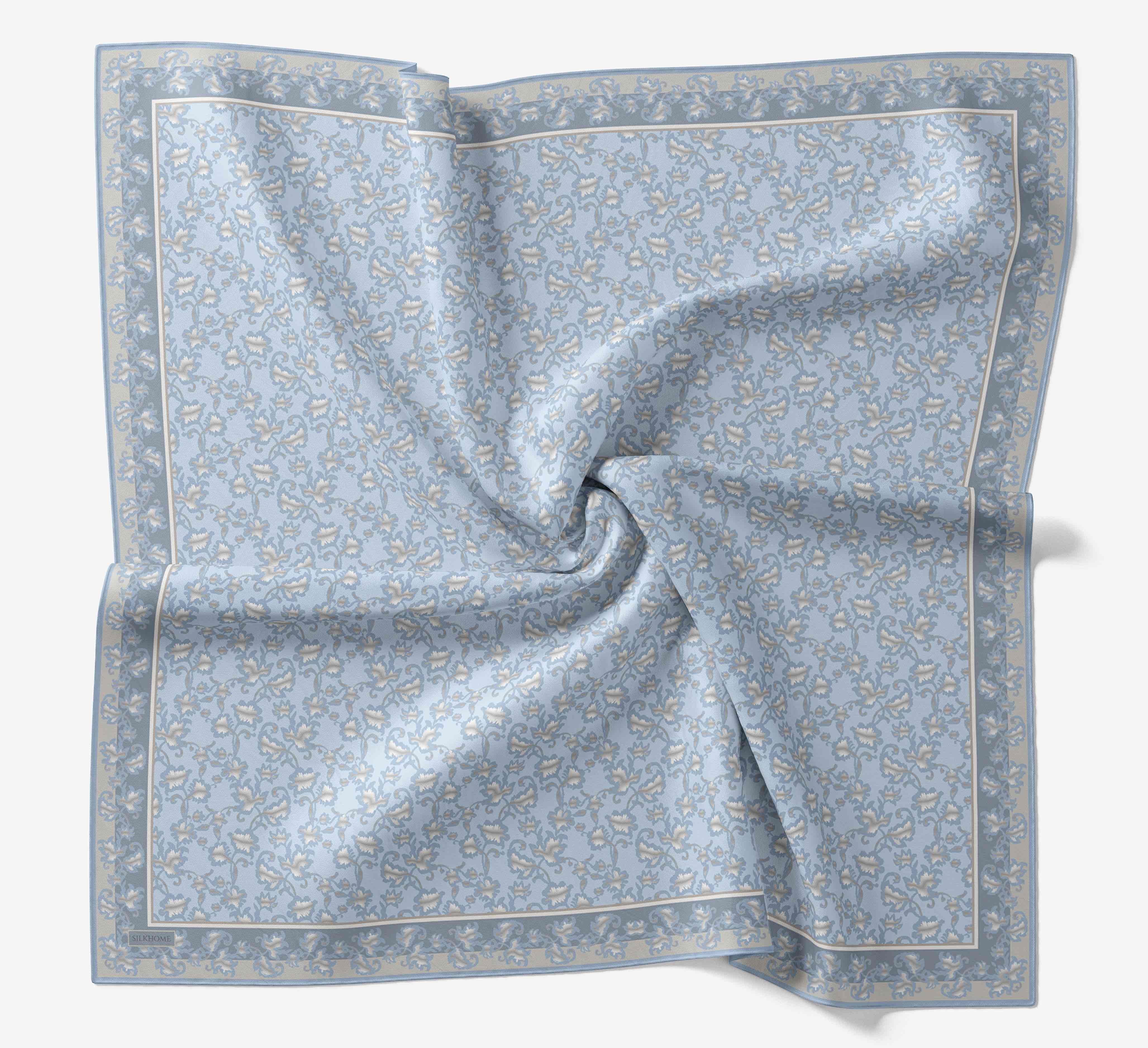 Soft Eşarp Yaprak Desen Bebe Mavi 90x90