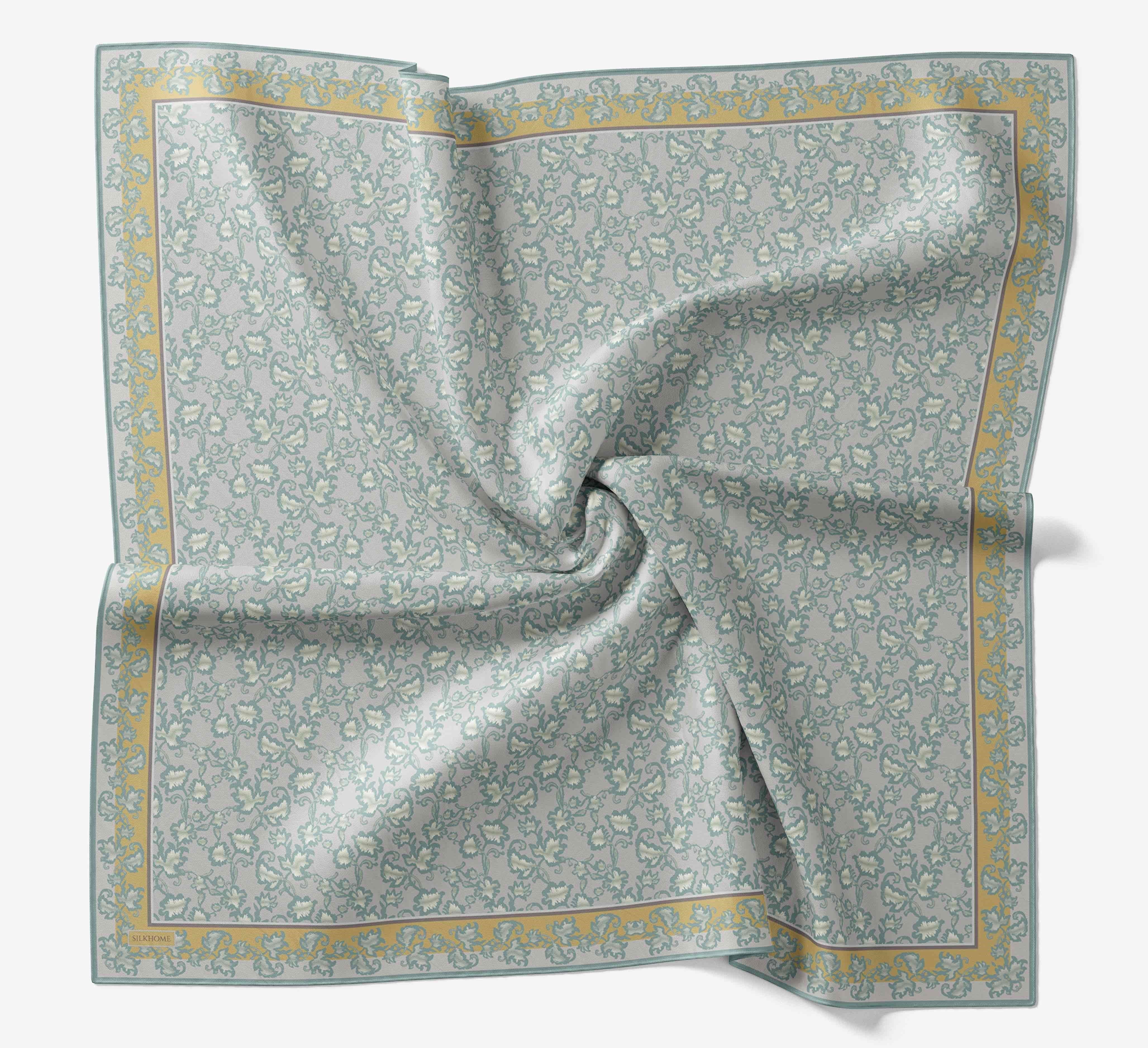 Soft Eşarp Yaprak Desen Buz Mavisi 90x90