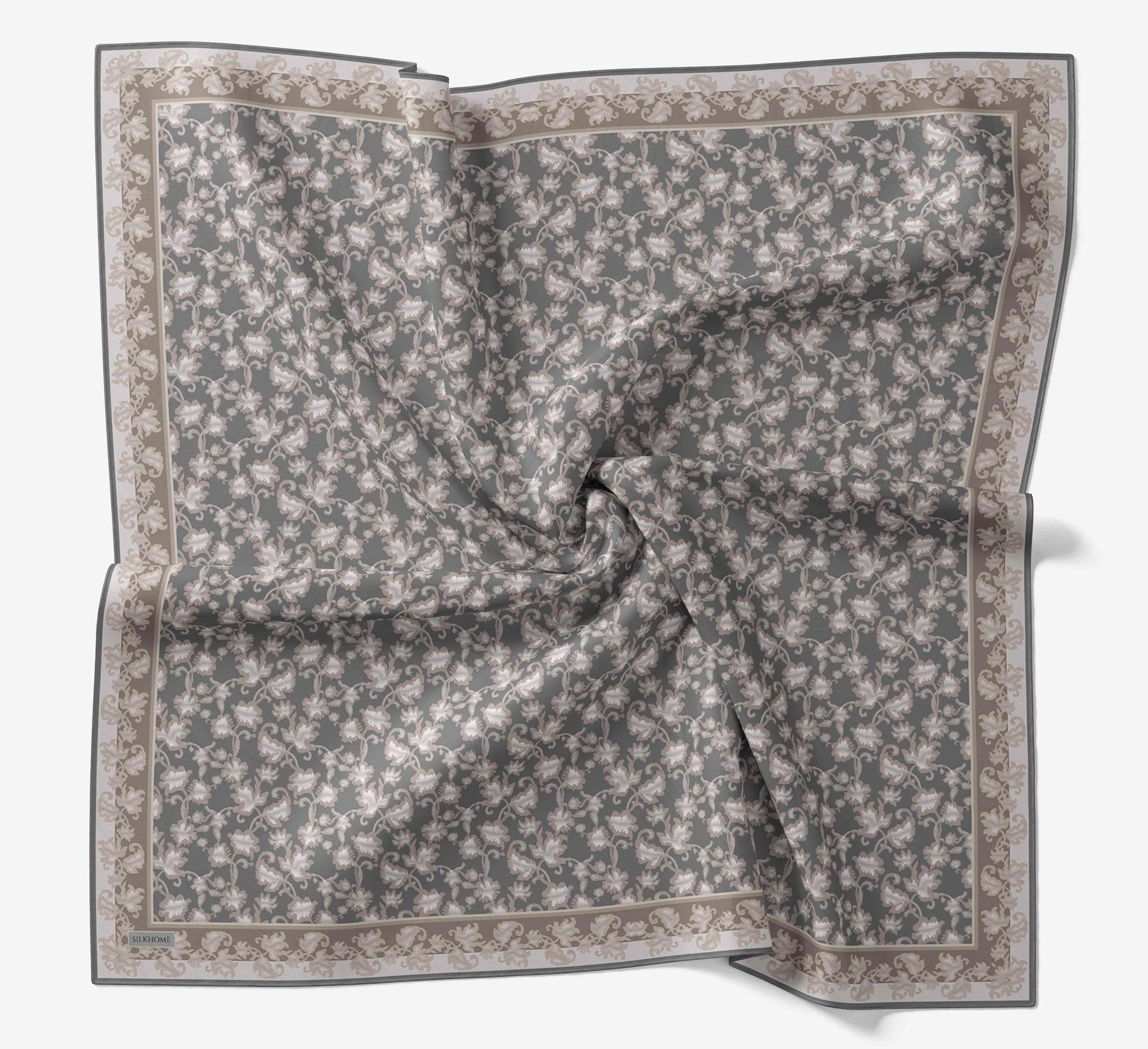 Soft Eşarp Yaprak Desen Füme 90x90