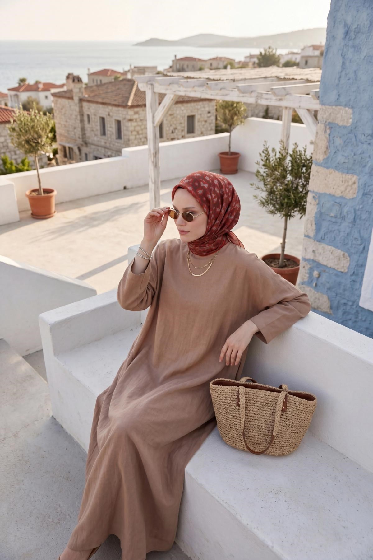 Soft Eşarp Yaprak Desen Kırmızı 90x90