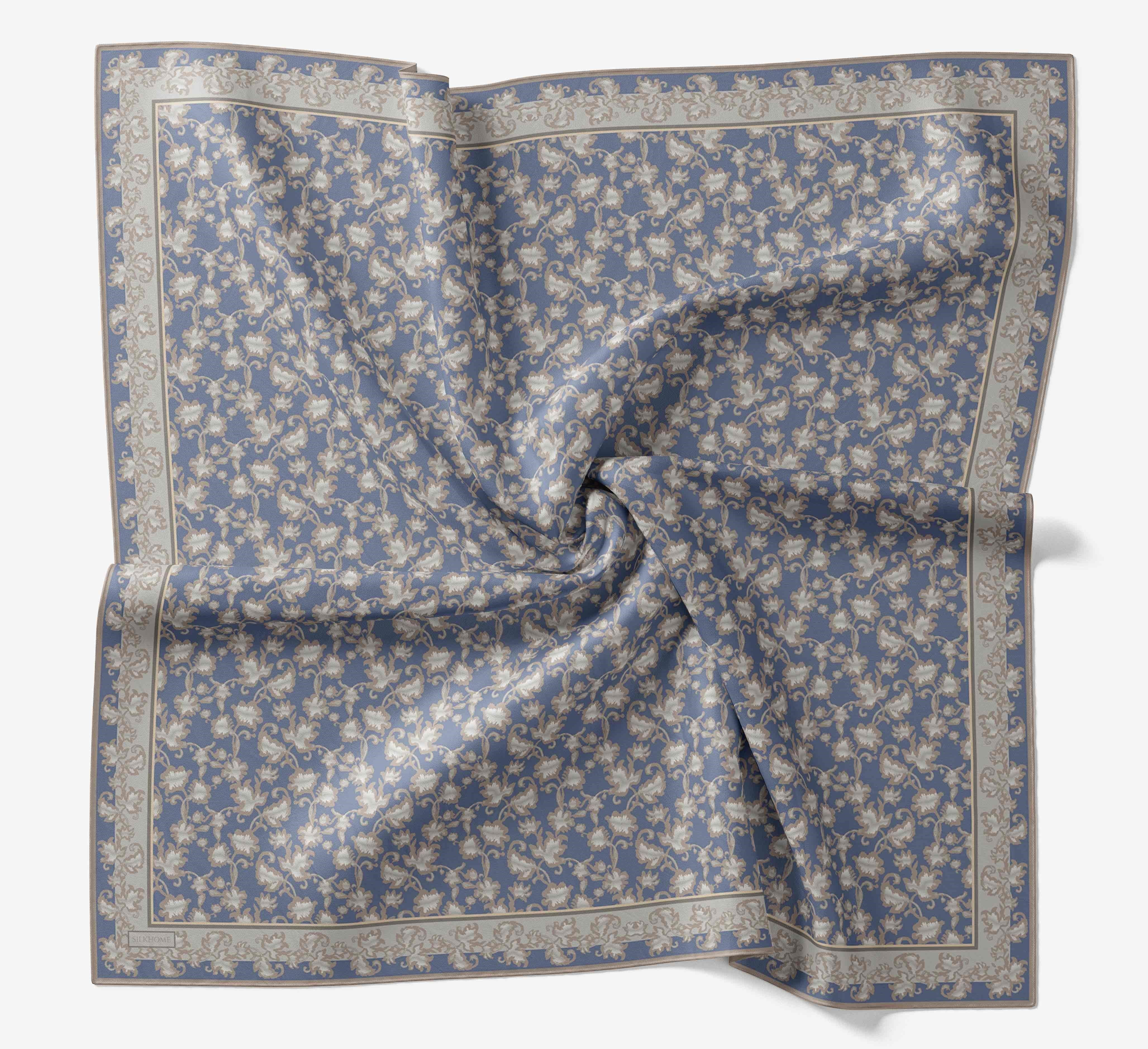 Soft Eşarp Yaprak Desen Mavi 90x90