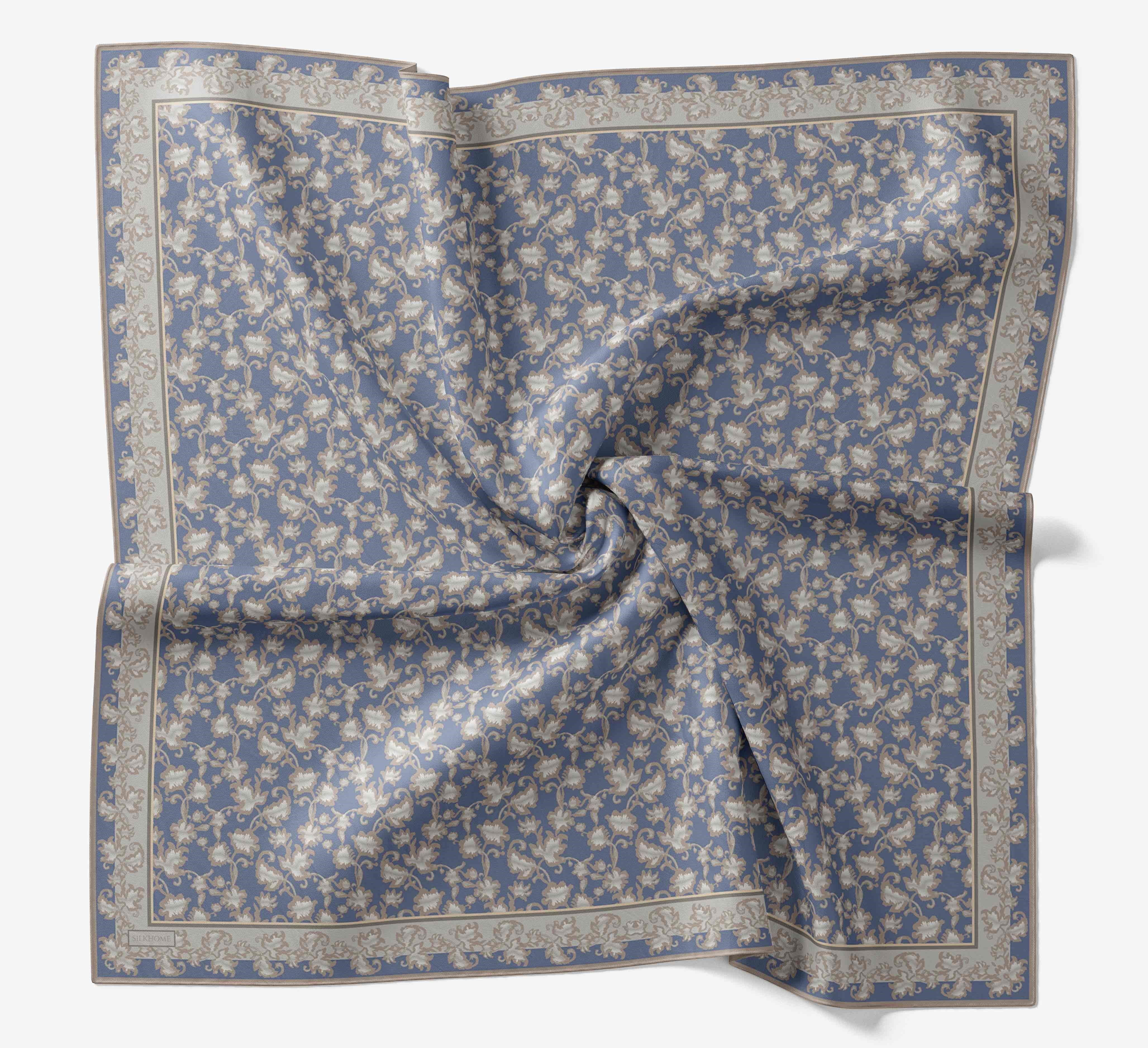 Soft Eşarp Yaprak Desen Mavi 90x90