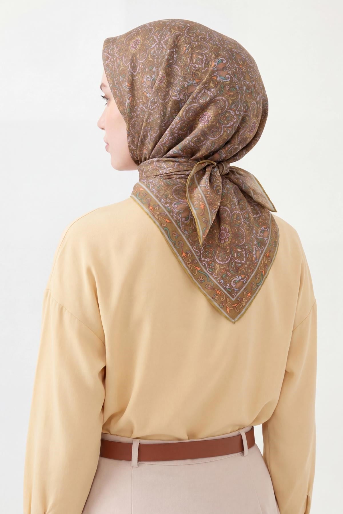 Soft Eşarp Yeşil Kahve 90x90