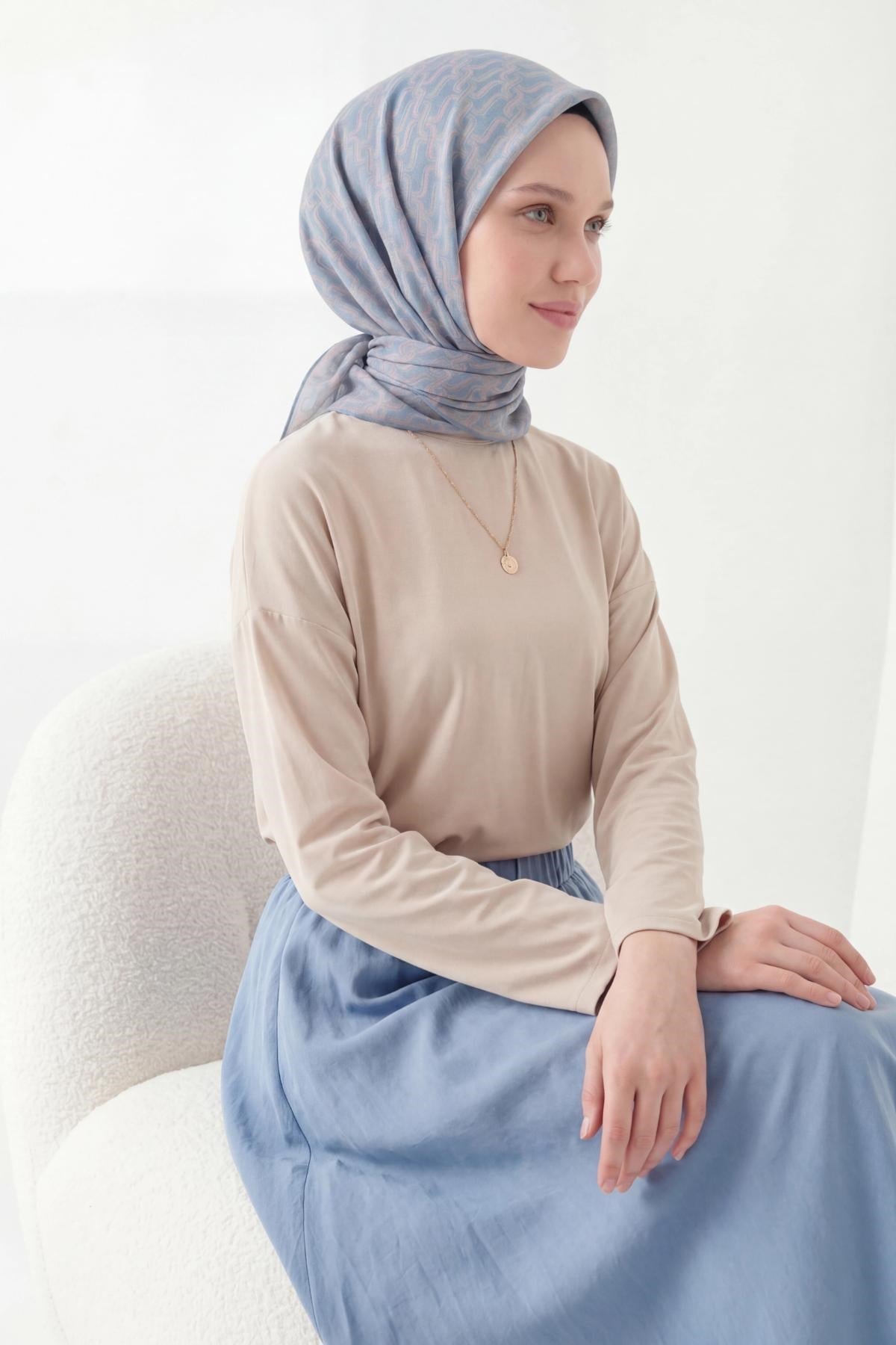 Soft Eşarp Zincir Desen Gök Mavisi 90x90