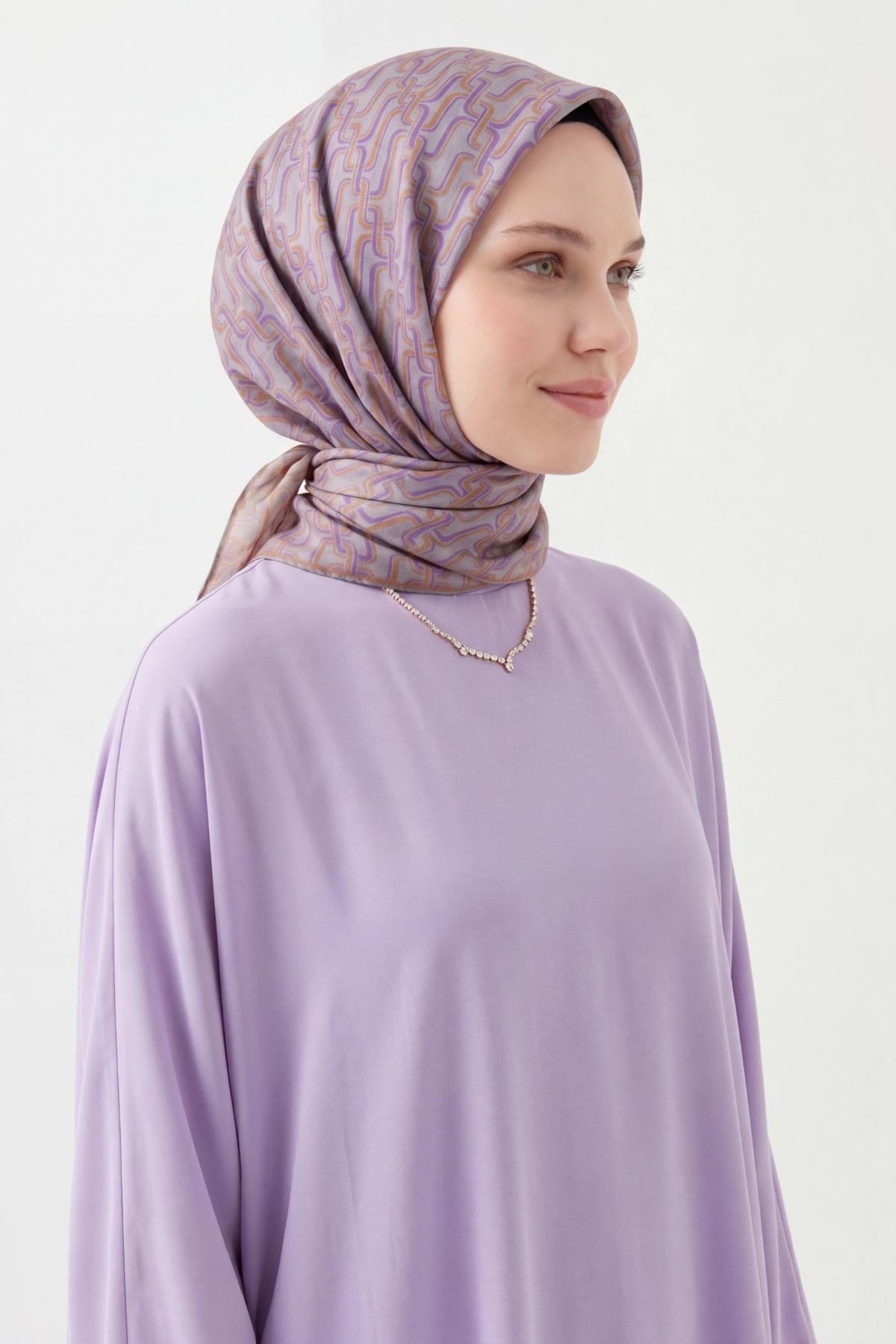 Soft Eşarp Zincir Desen Mor 90x90