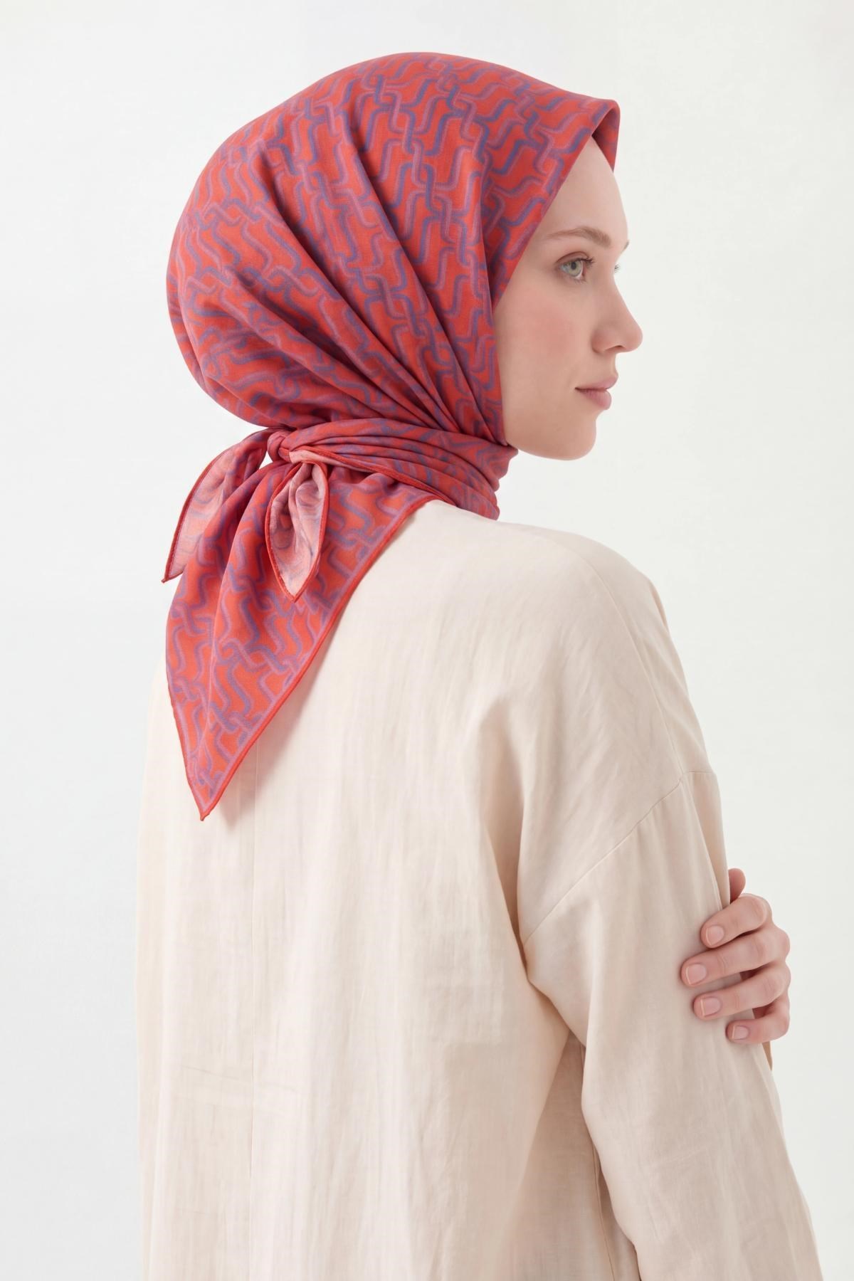 Soft Eşarp Zincir Desen Parlak Turuncu 90x90