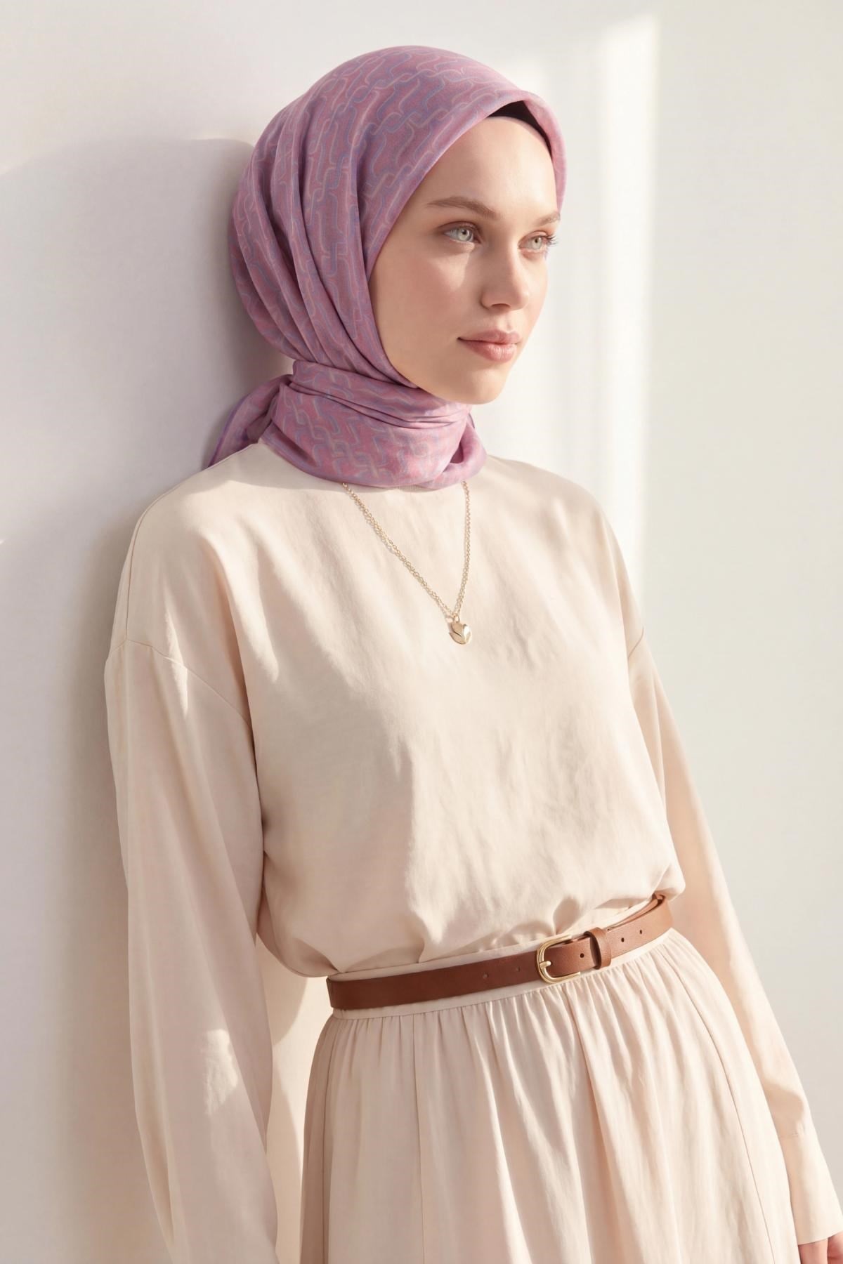 Soft Eşarp Zincir Desen Pembe 90x90