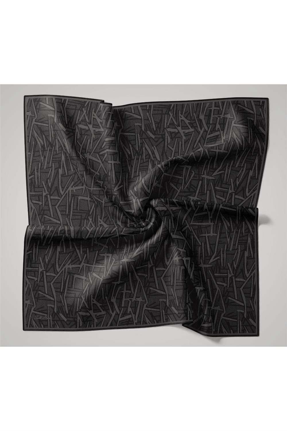 Soft Pamuk Eşarp Antrasit Gri Soluk Siyah Geometrik Desenli Hafif Dokulu 90x90