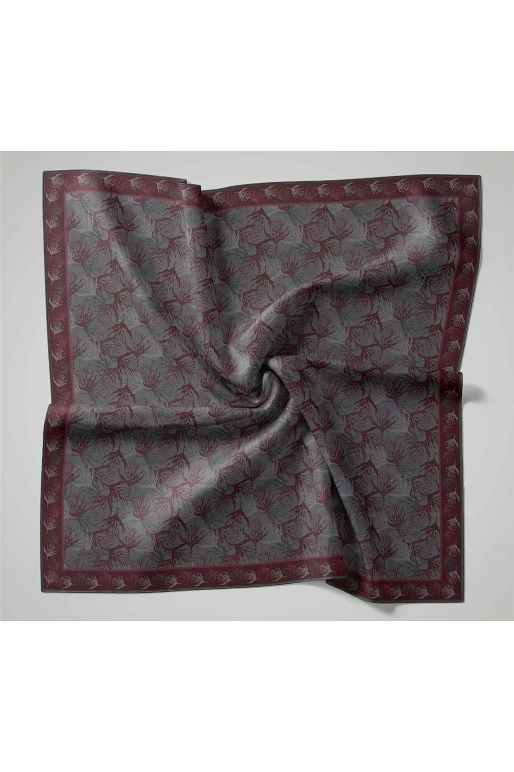 Soft Pamuk Eşarp Çelik Mavi Yaprak Desenli Hafif Tok Duruşlu 90x90