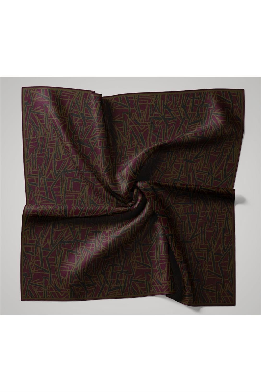 Soft Pamuk Eşarp Eflatun Haki Yeşil Geometrik Desenli Hafif Dokulu 90x90