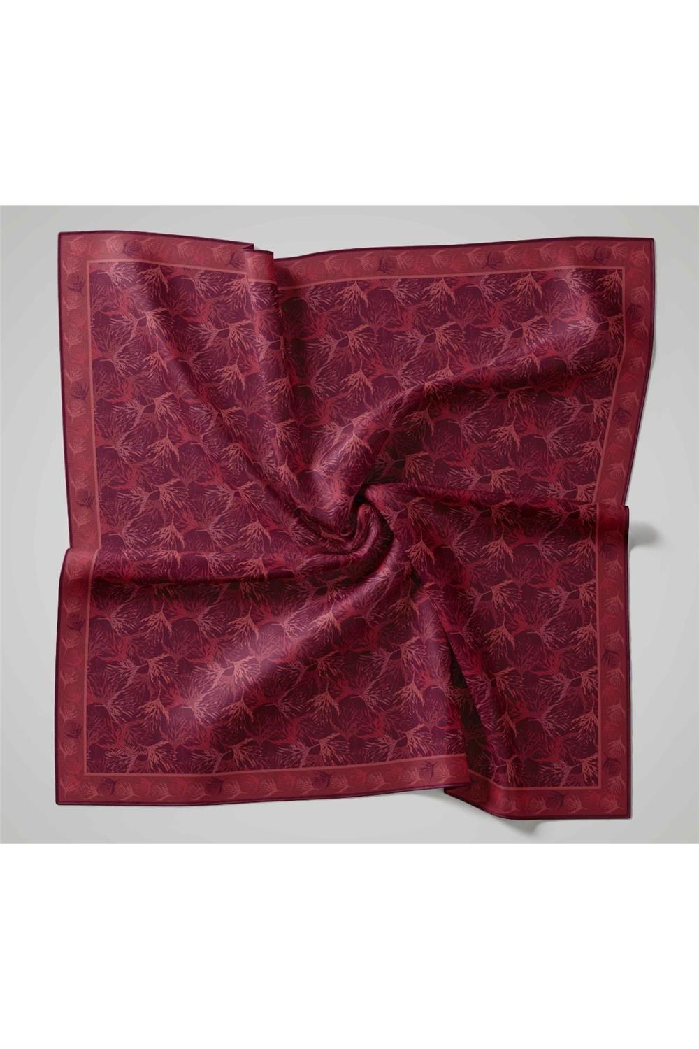 Soft Pamuk Eşarp Fuşya Pembe Yaprak Desenli Hafif Tok Duruşlu 90x90